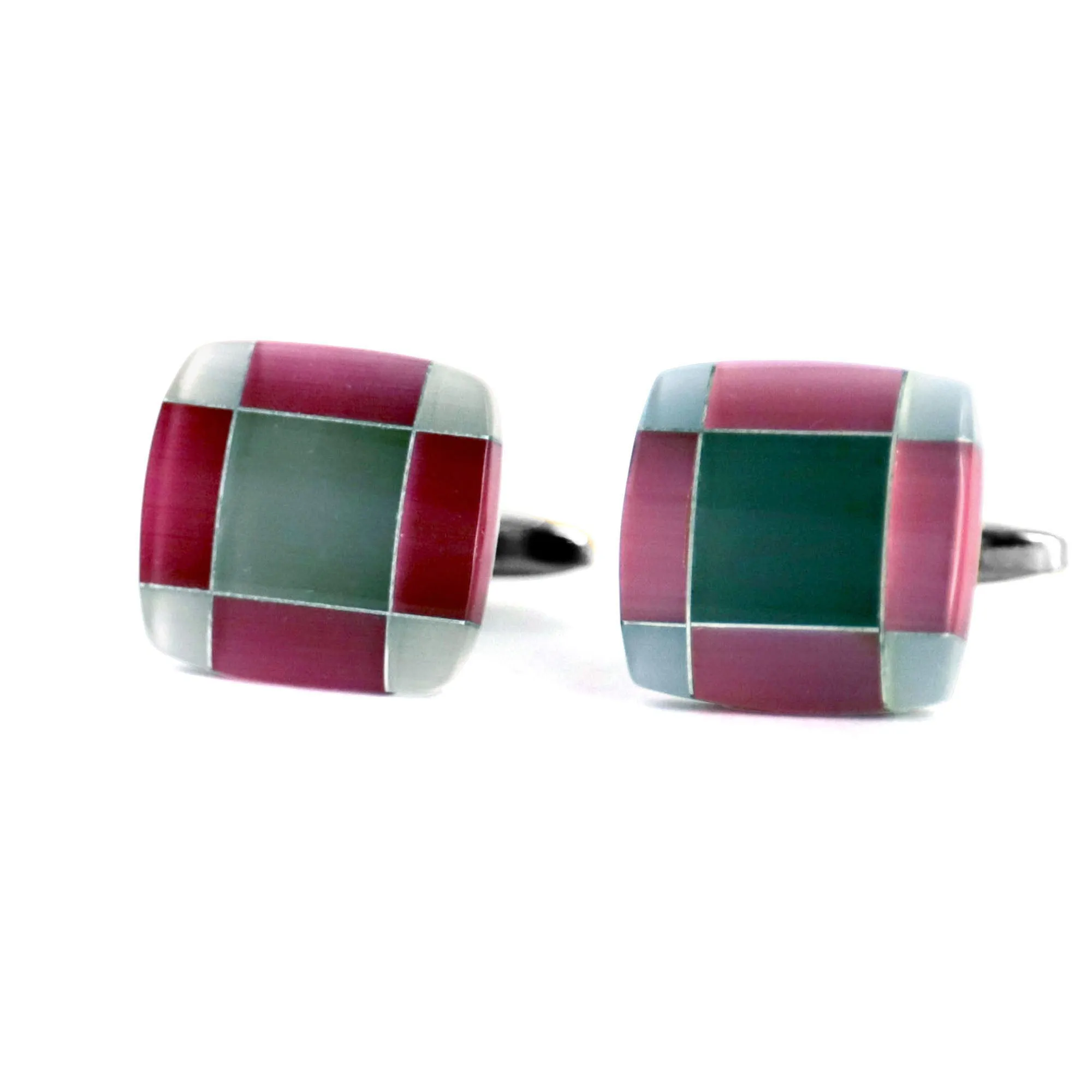 MarZthomson Light Pink Tartan Fusion Square Cufflinks (Online Exclusive)