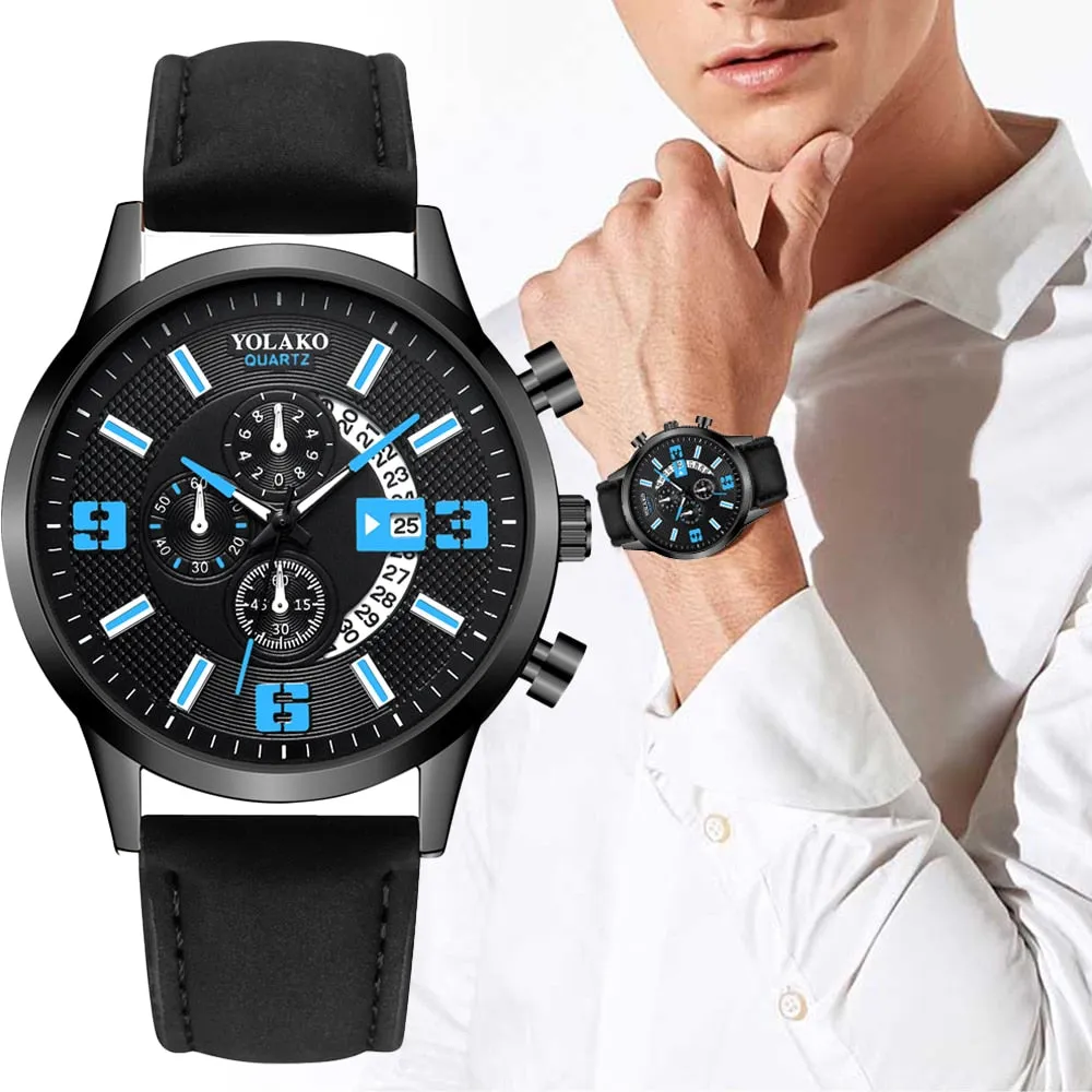 Men Luxury Stainless Steel Watch Quartz Business Calendar Wristwatch