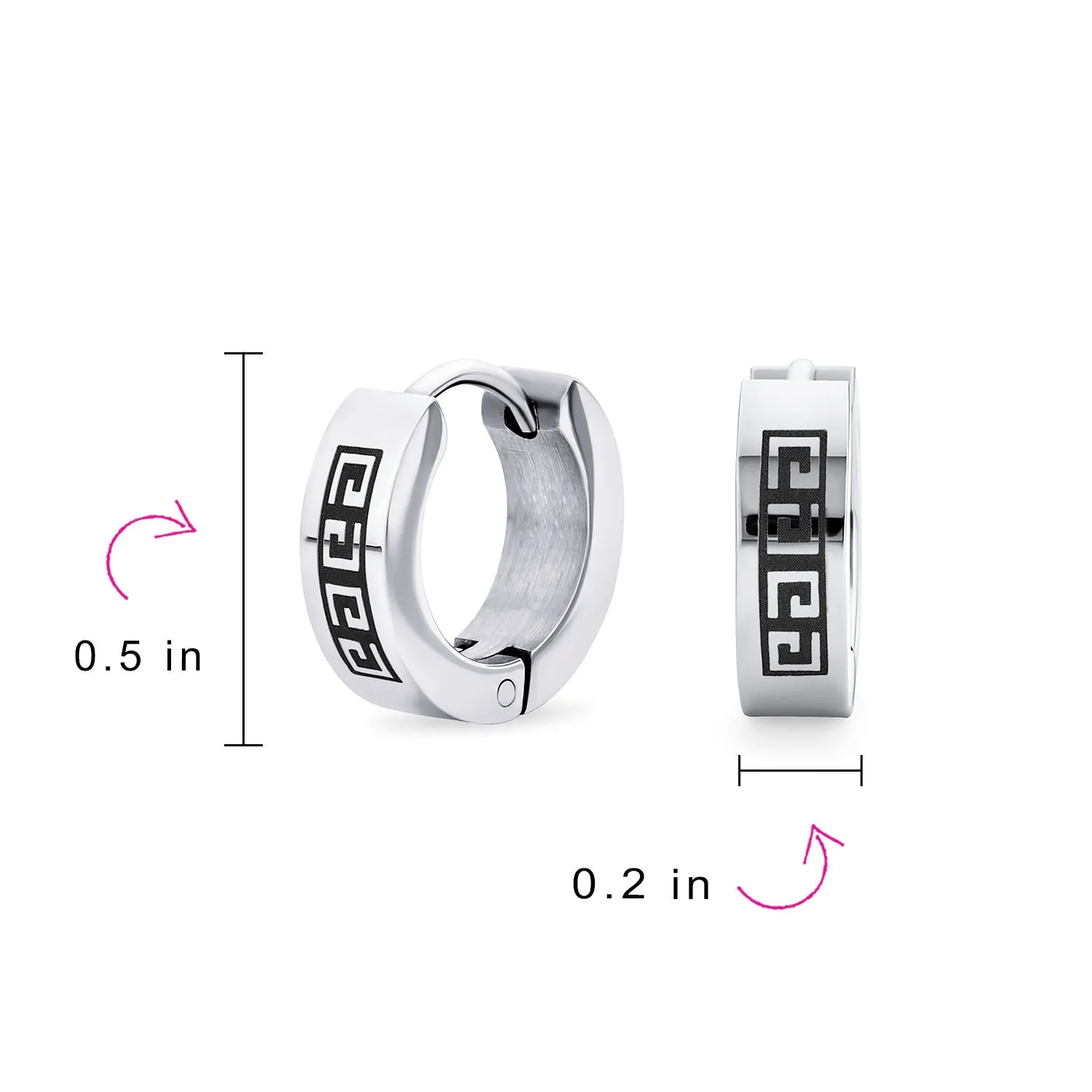 Mens Earrings Biker Jewelry Greek Key Pattern Hoop Huggie Stainless Steel