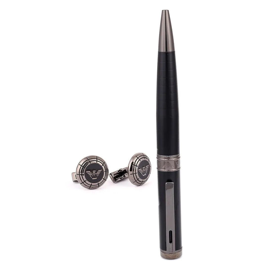 Men's Empo Logo  Designed Black  Cuflinks With Customized Pen