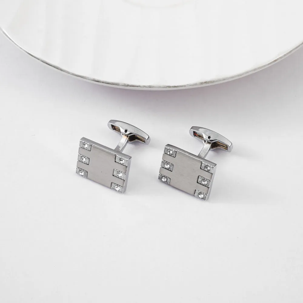 Men's Silver Square Stylish Cufflinks Set