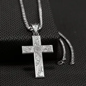 Men's Twister Silver Scrolled Cross Necklace