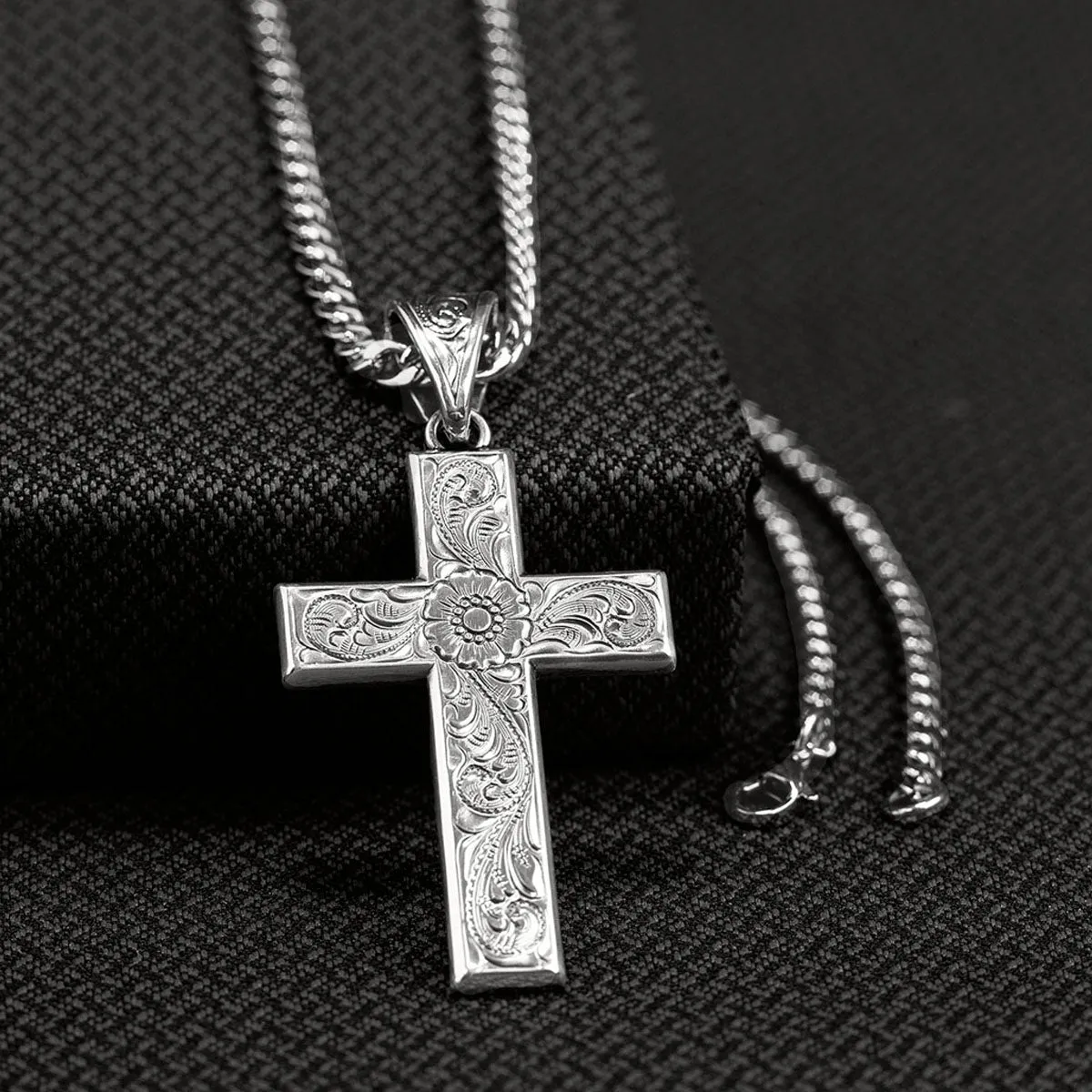 Men's Twister Silver Scrolled Cross Necklace
