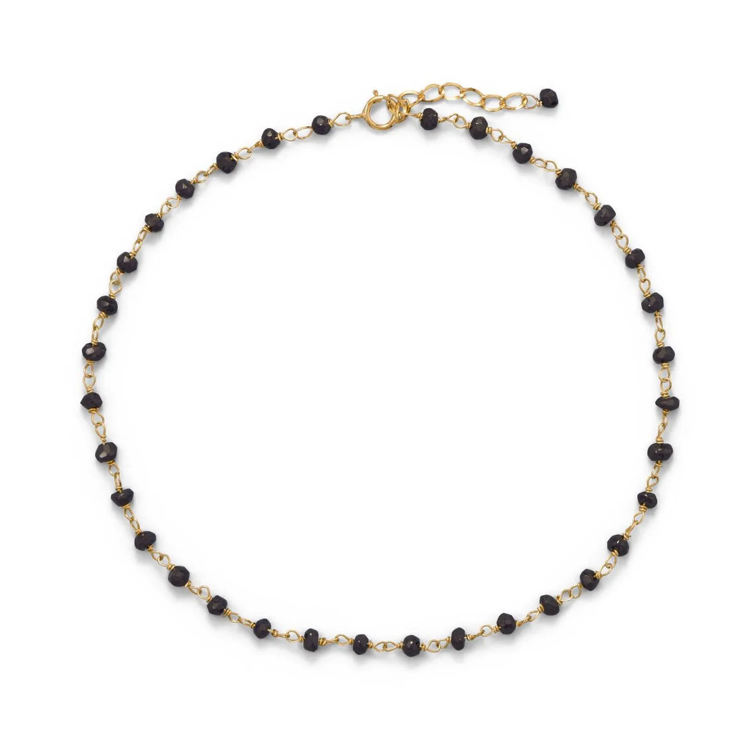 Midnight Sparkle! 9.5"   1" 14 Karat Gold Plated Black Spinel Anklet