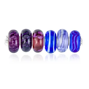Mixed Set Sterling Silver Core Blue Murano Glass Charm Bead for European Bracelet