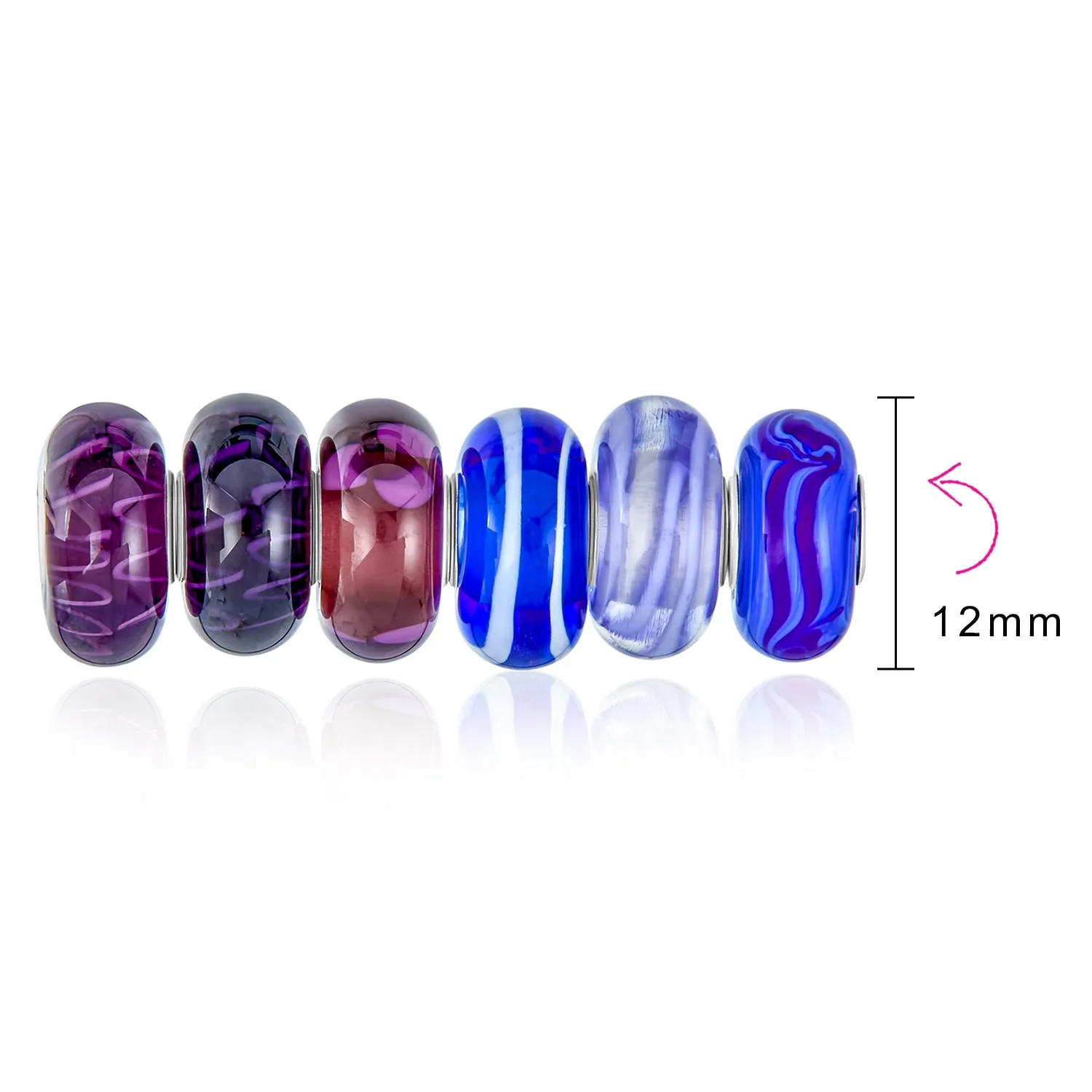 Mixed Set Sterling Silver Core Blue Murano Glass Charm Bead for European Bracelet