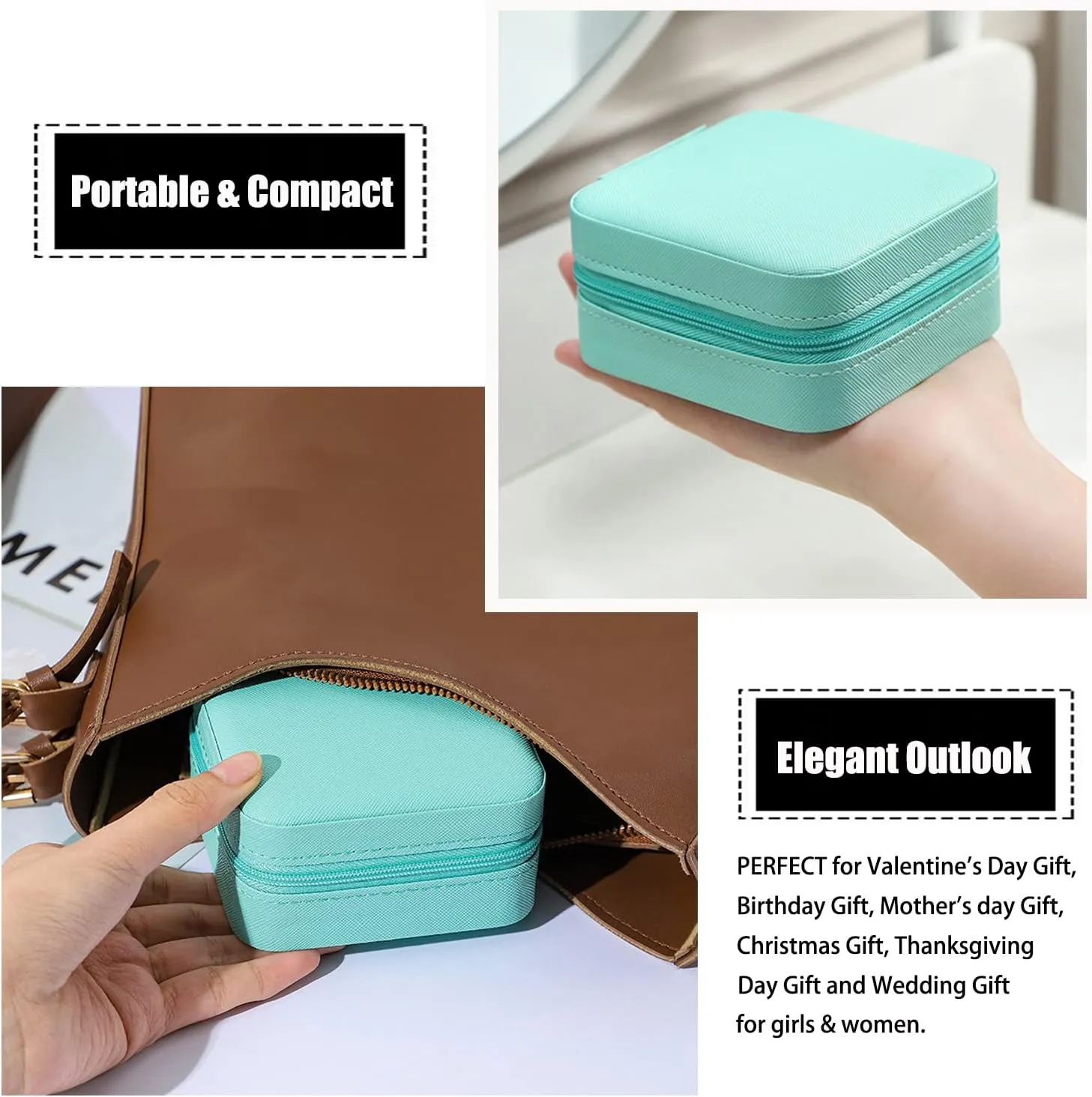 MODENGKONGJIAN Mini Jewelry Travel Case, PU Leather Organizer Box, Small Portable Jewellery Storage Holder for Womens Rings Earrings Necklaces Bracelets (Pink)