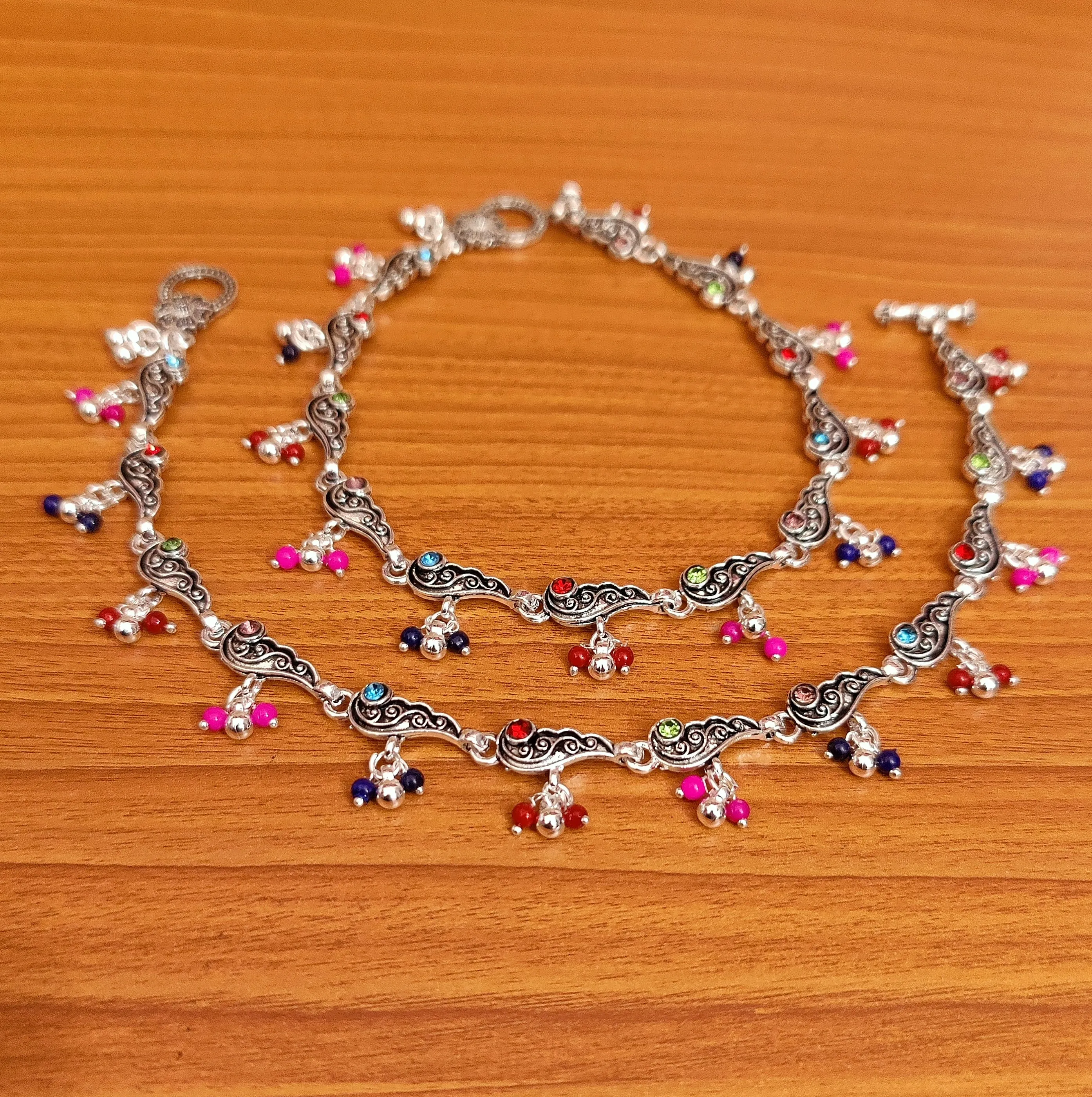 MULTICOLOUR ANTIQUE LOOK ZIRCON ANKLETS