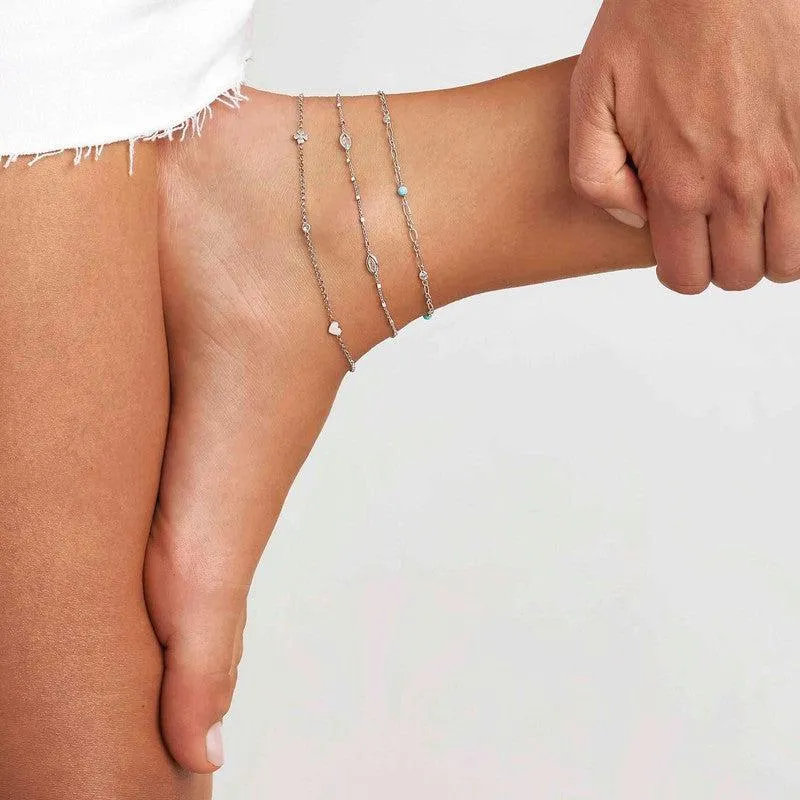 Nomination Anklets, Marquise, White Cubic Zirconia, Silver