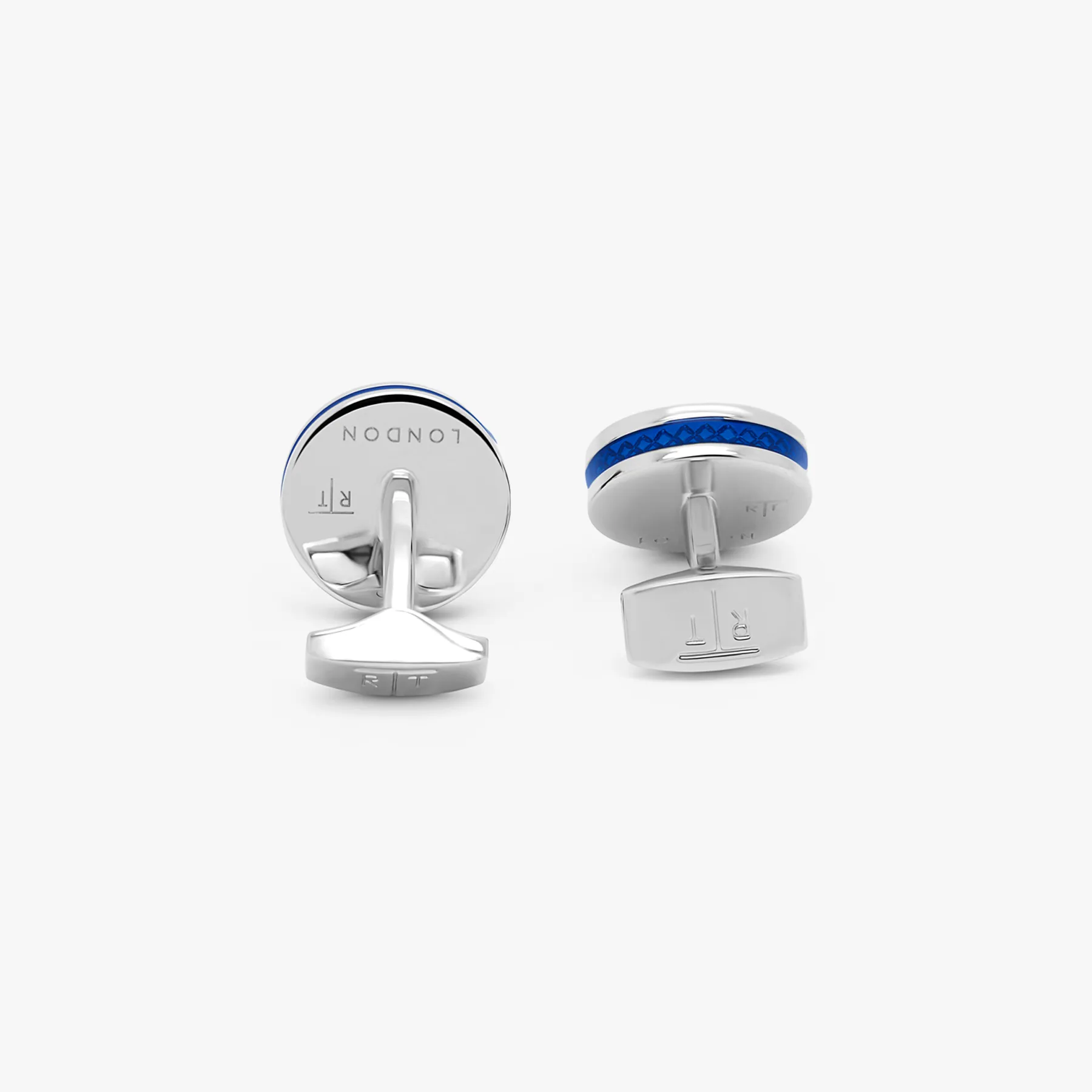 Palladium Plated Tablet Ice Cufflinks With Blue Enamel