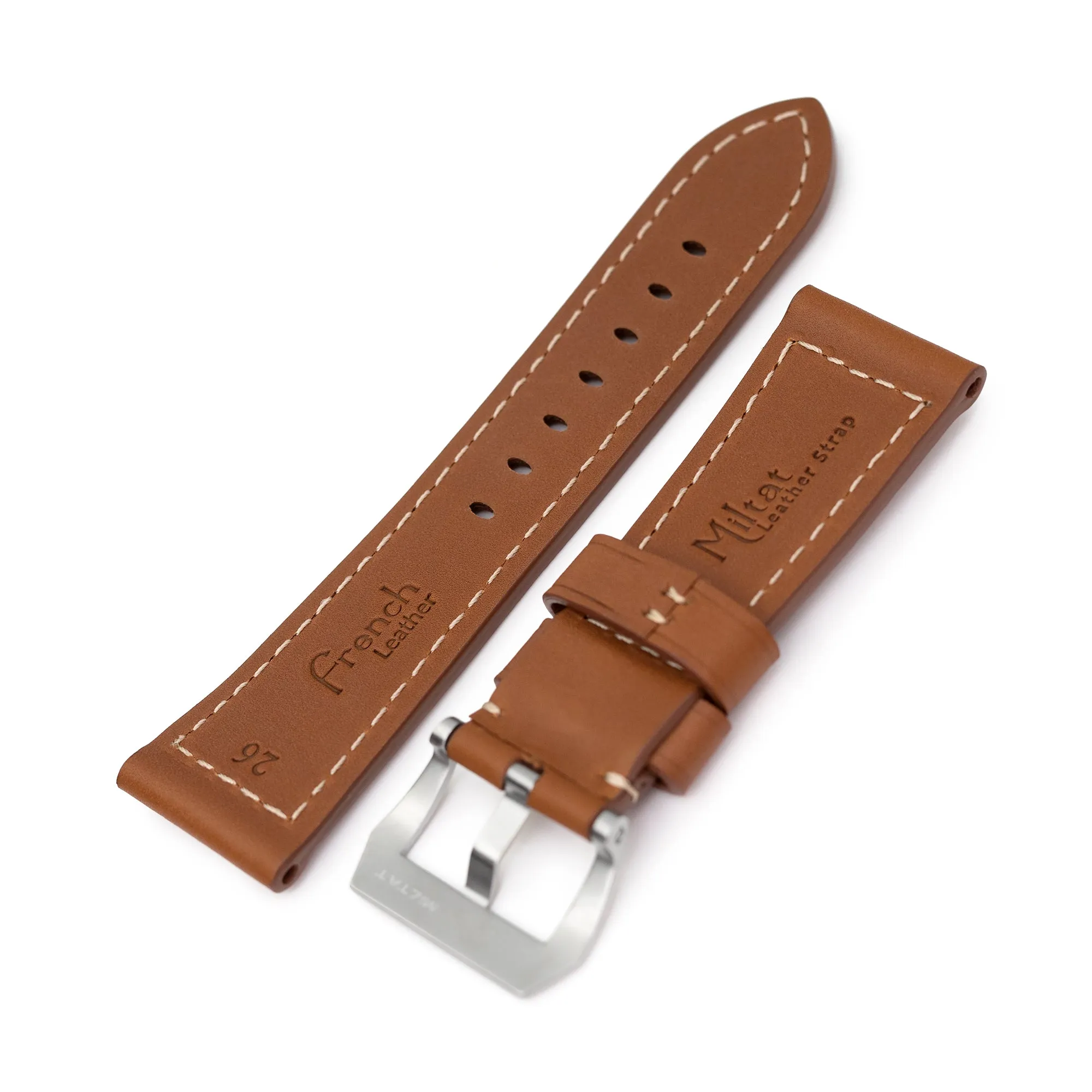Pam Collection, Brown French Crafted Barenia Leather Strap for Panerai, Beige Stitch.