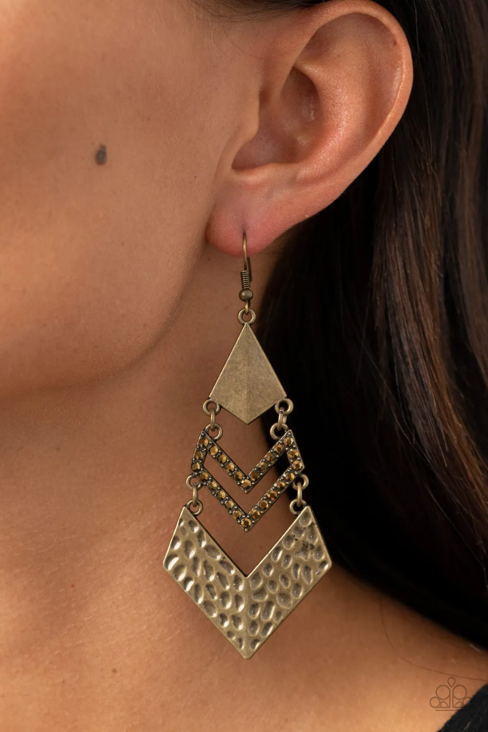 Paparazzi Work Hazard - Brass Earrings