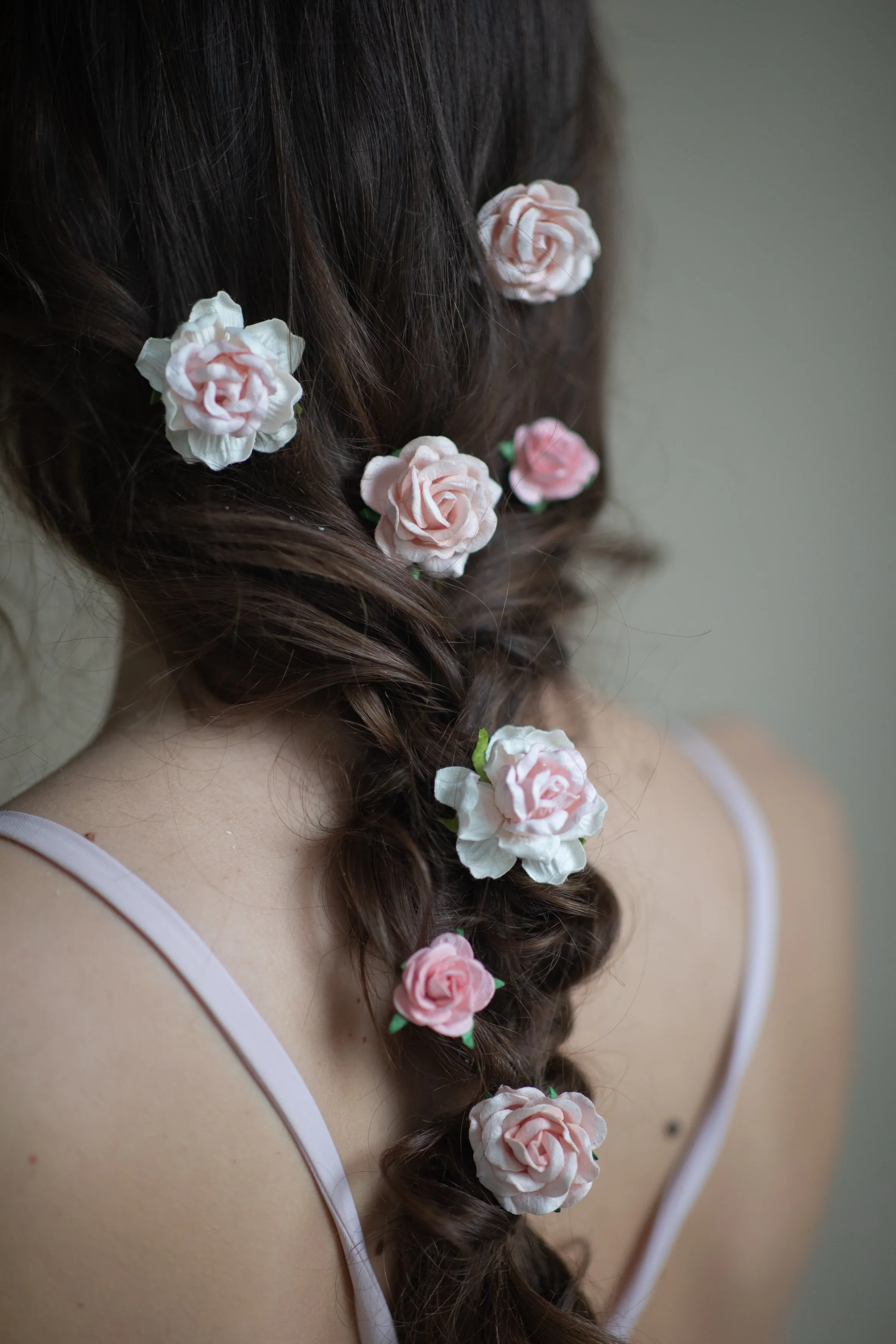 Pastel blush flower hairpins