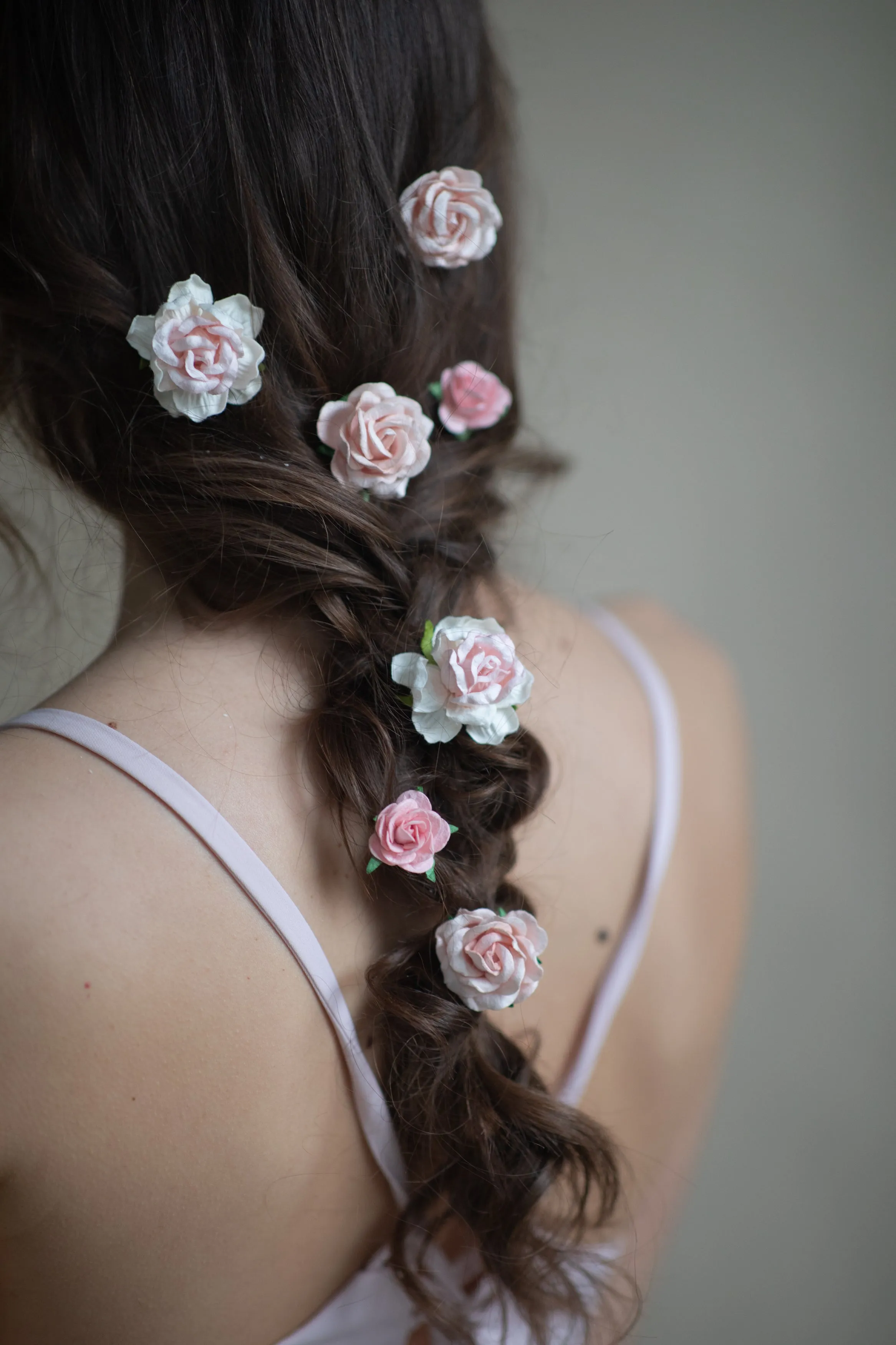 Pastel blush flower hairpins