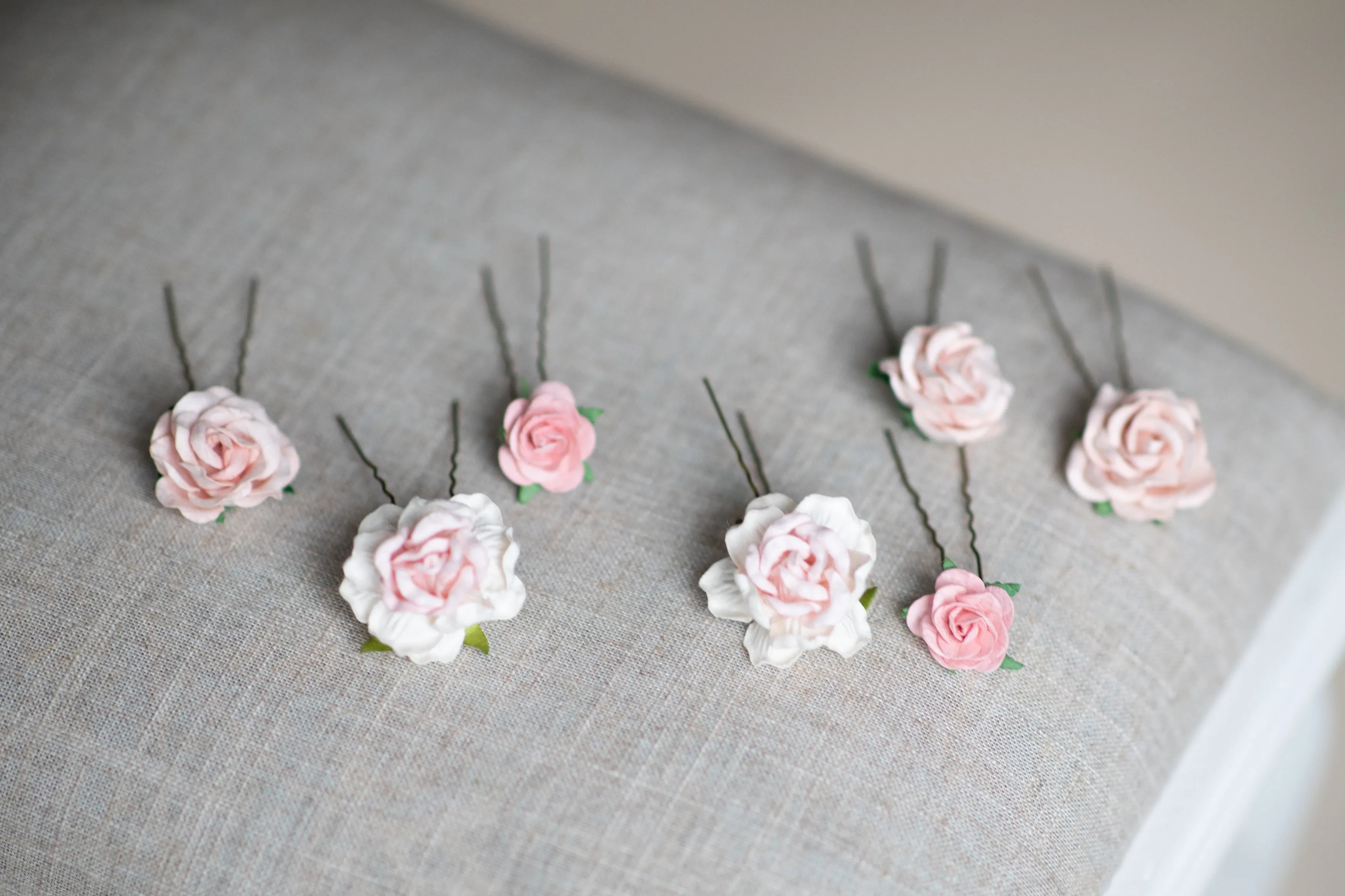 Pastel blush flower hairpins