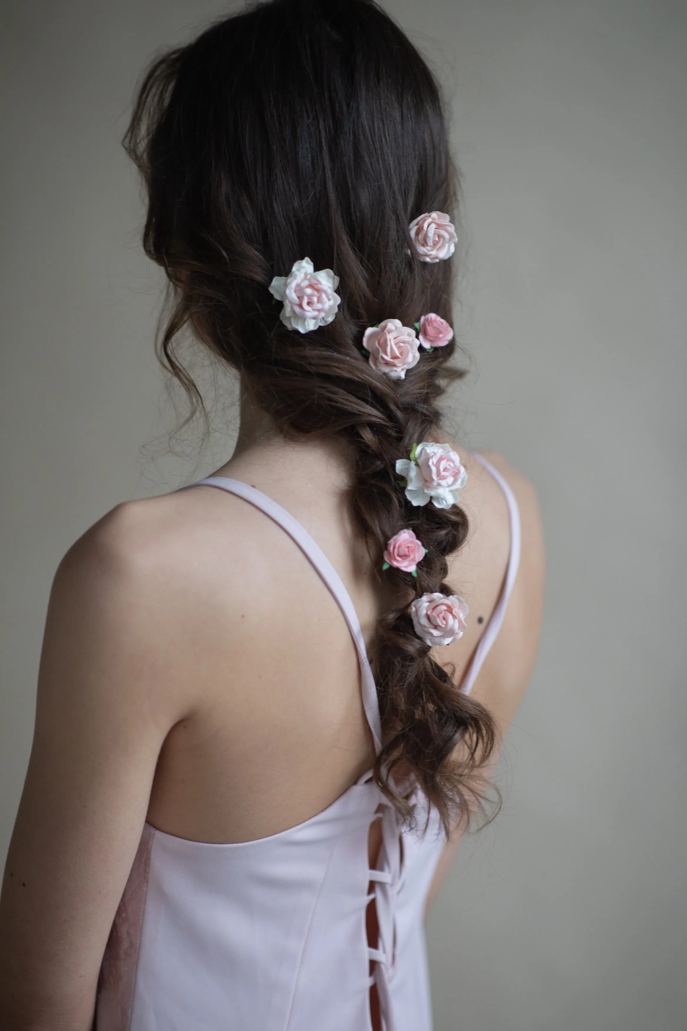 Pastel blush flower hairpins