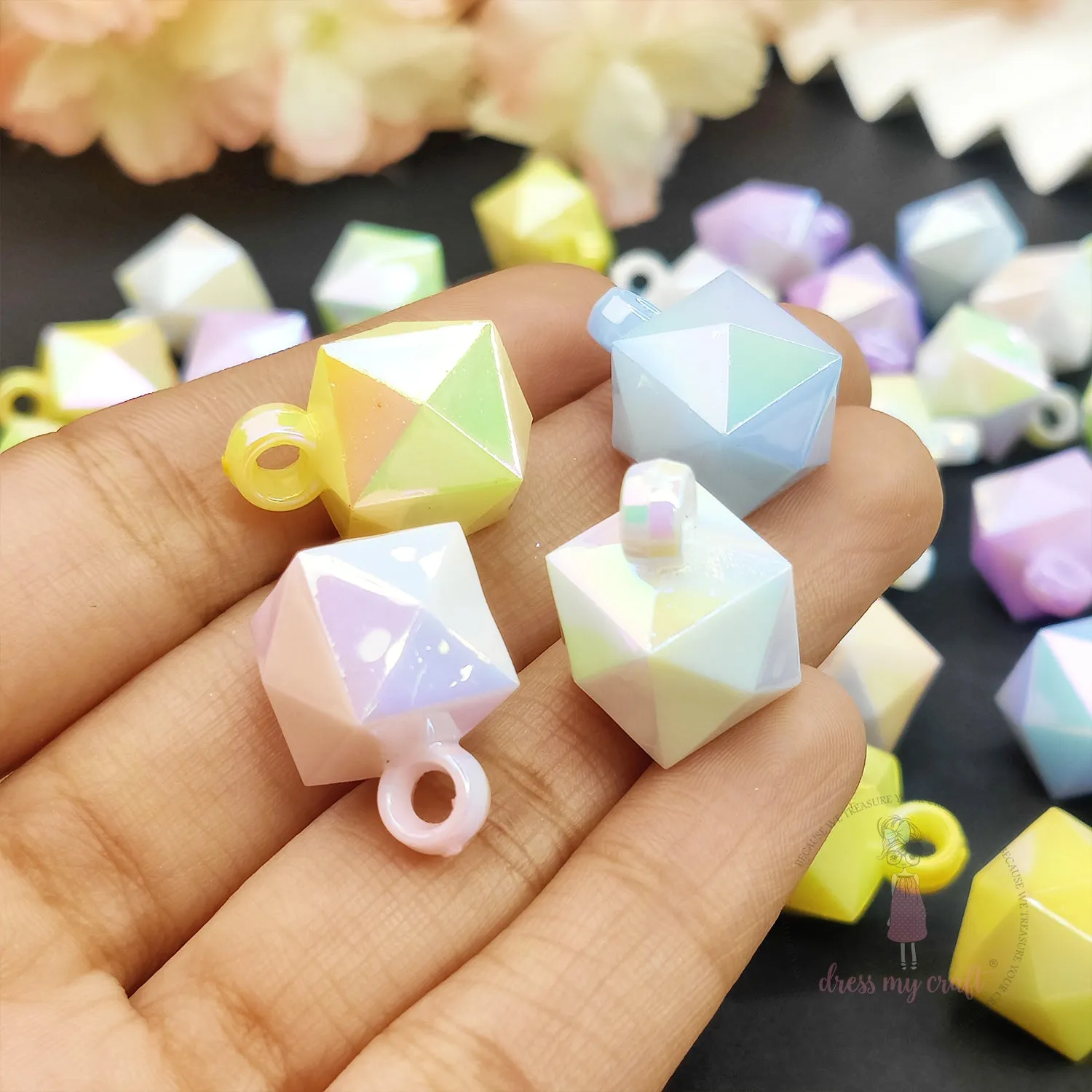Pastel Holographic Diamond Beads With Loop