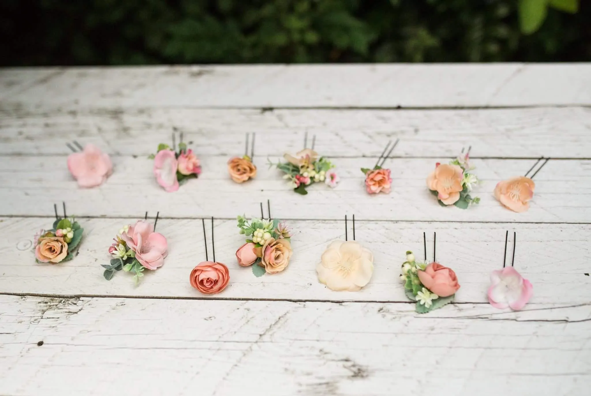 Peach wedding flower hairpins