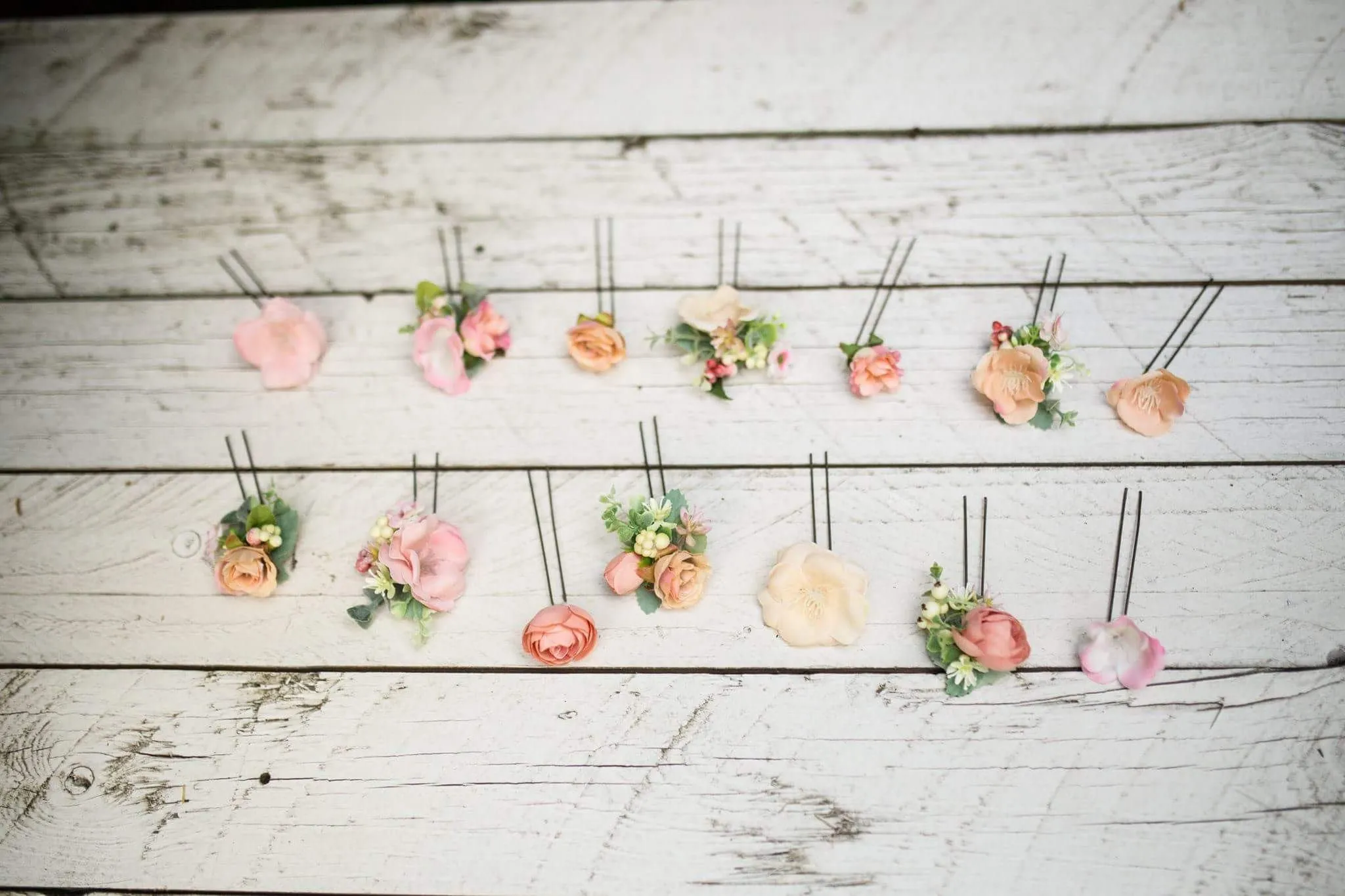 Peach wedding flower hairpins
