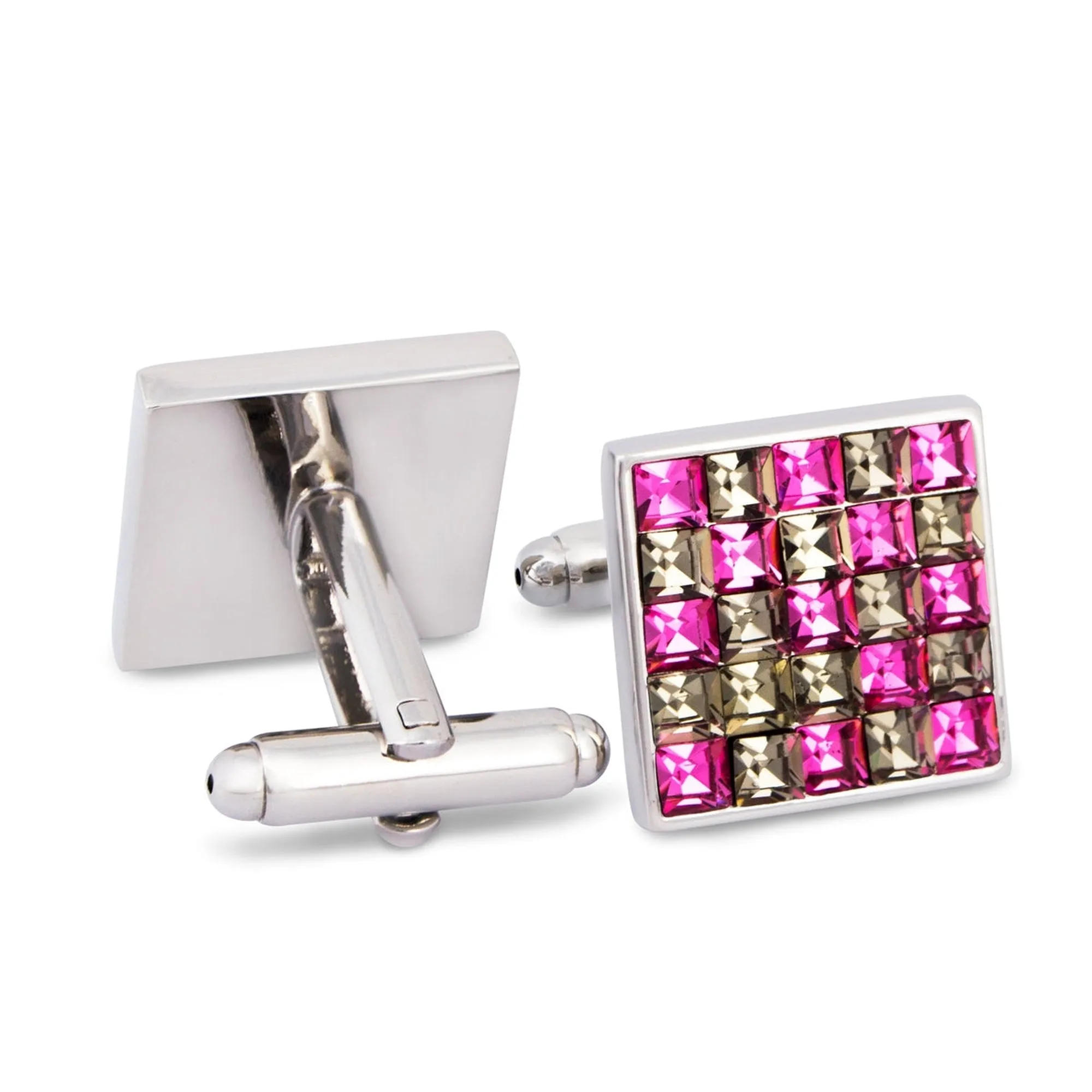 Pink and Grey Check Crystals Cufflinks  (Online Exclusive)