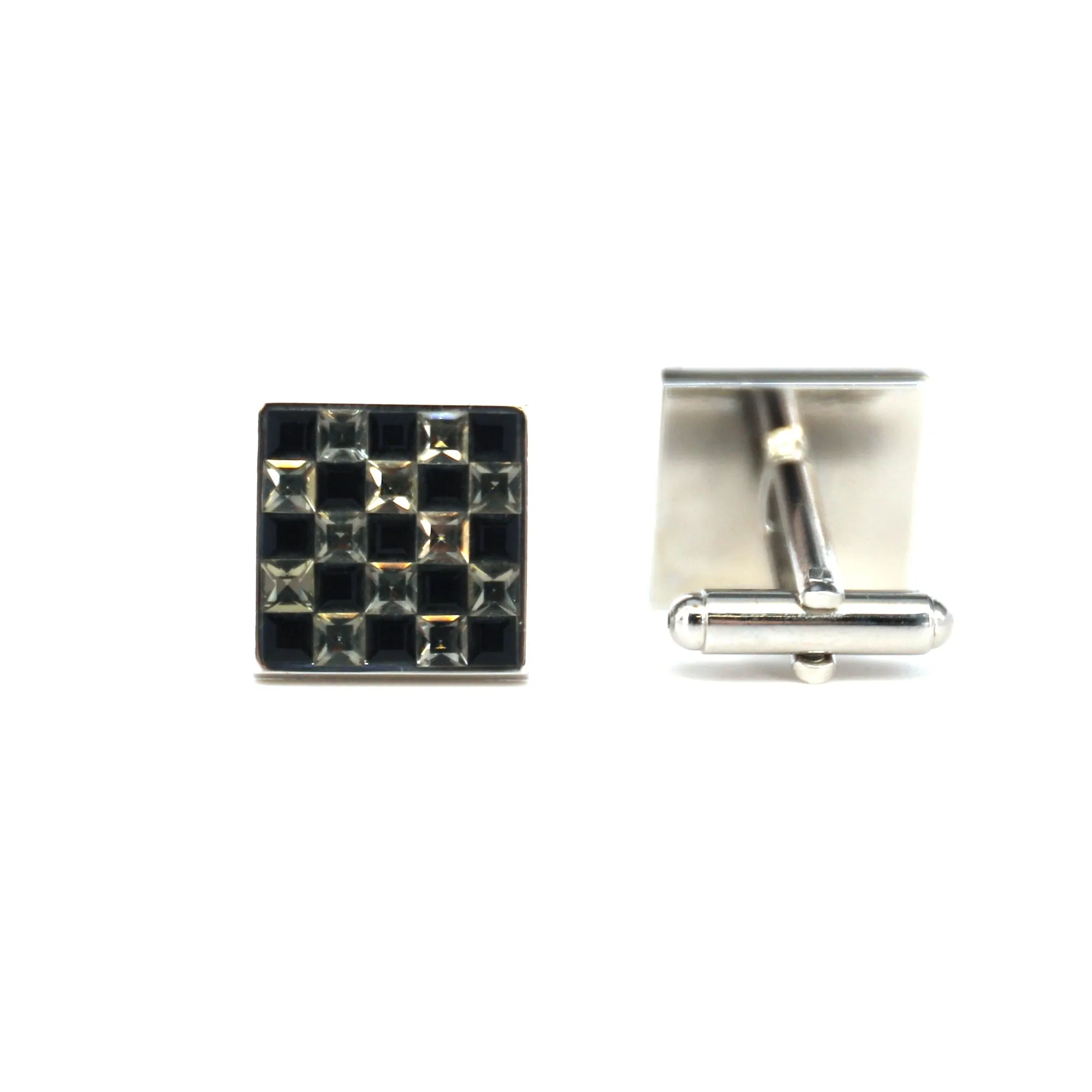 Pink and Grey Check Crystals Cufflinks  (Online Exclusive)