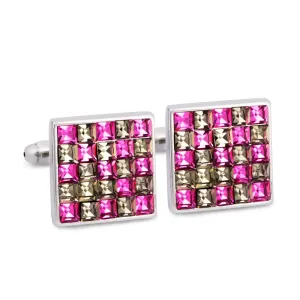 Pink and Grey Check Crystals Cufflinks  (Online Exclusive)