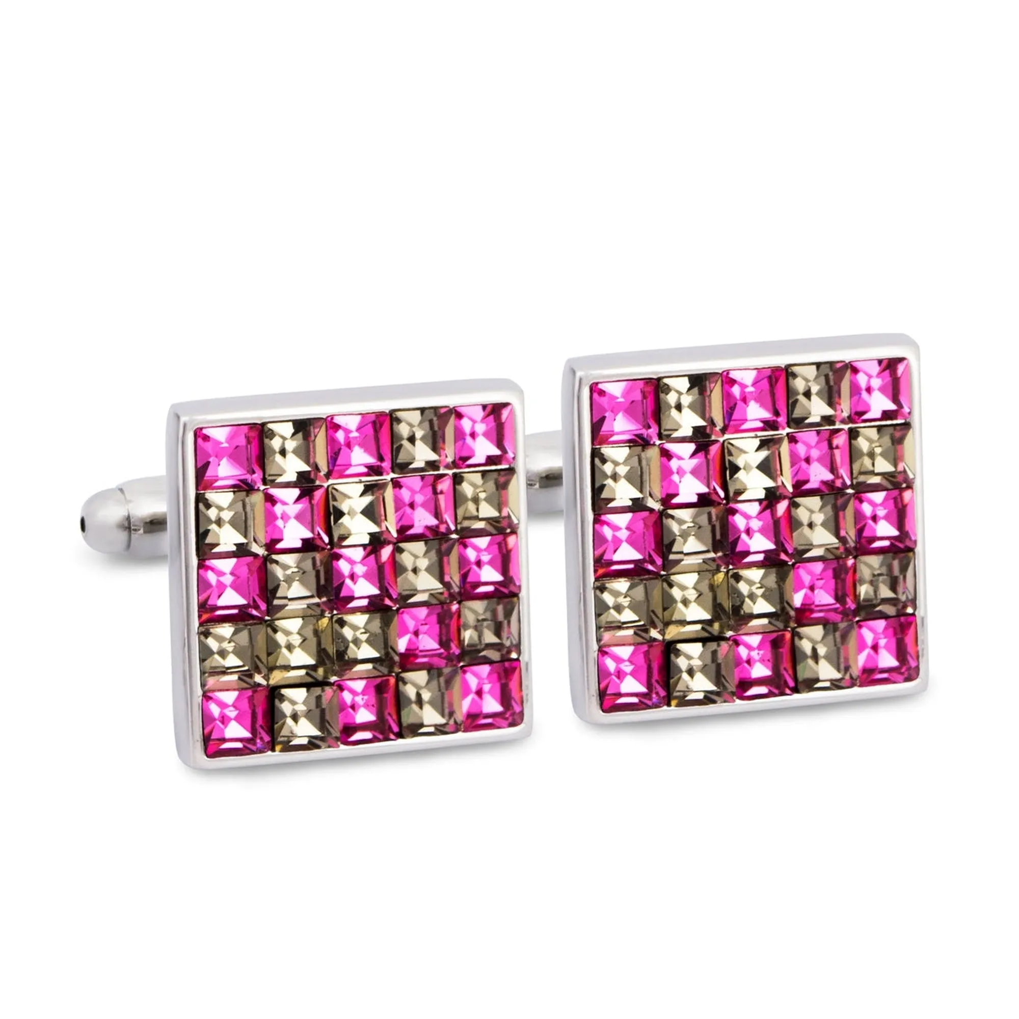 Pink and Grey Check Crystals Cufflinks  (Online Exclusive)