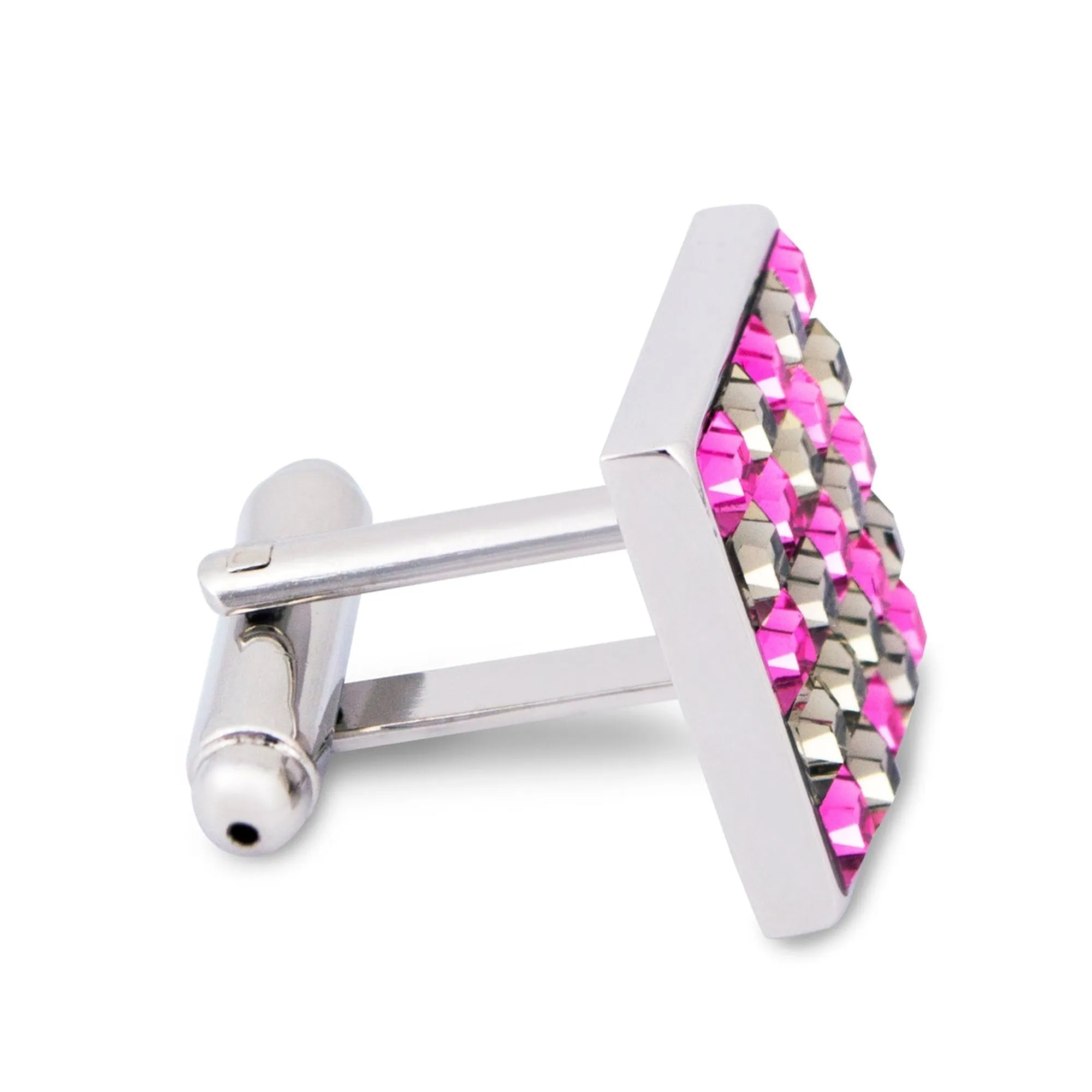 Pink and Grey Check Crystals Cufflinks  (Online Exclusive)