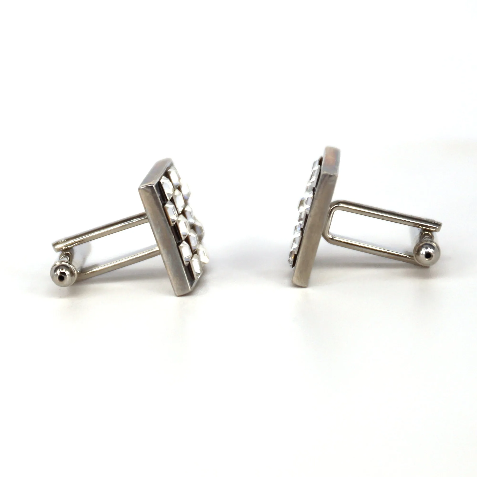 Pink and Grey Check Crystals Cufflinks  (Online Exclusive)