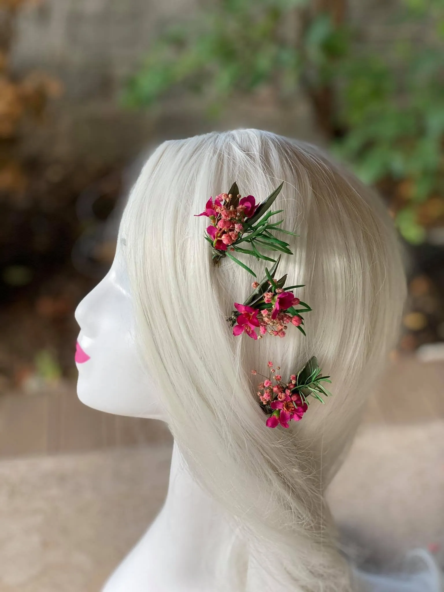 Pink flower hairpins for bride