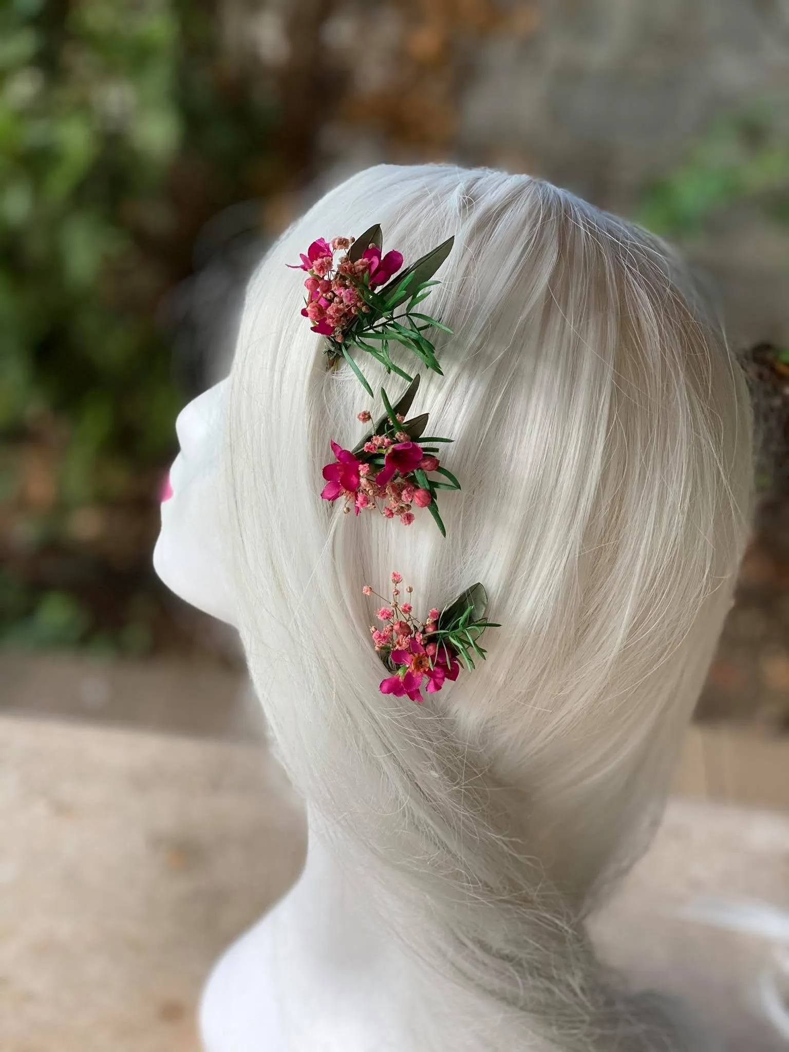 Pink flower hairpins for bride