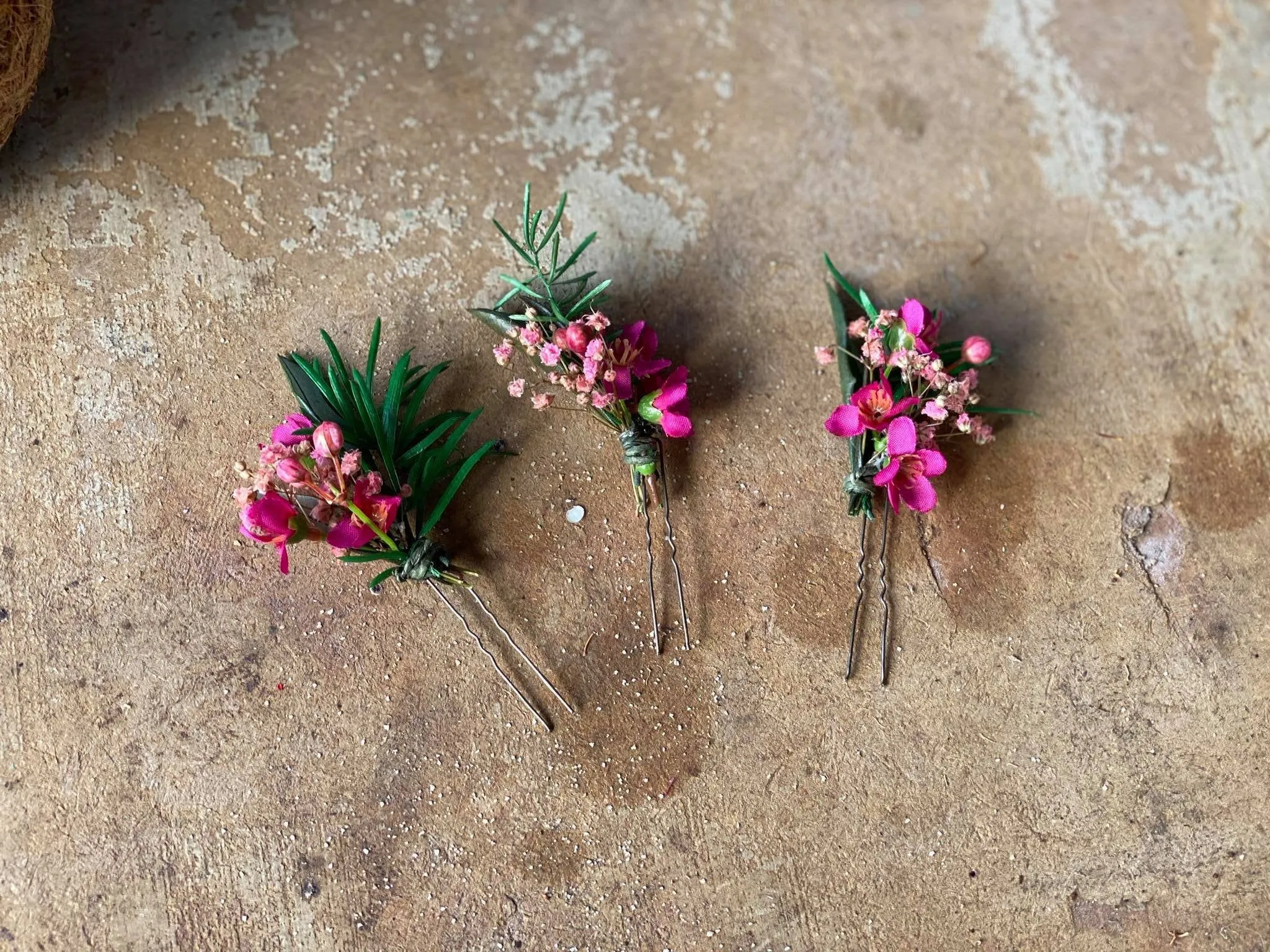 Pink flower hairpins for bride