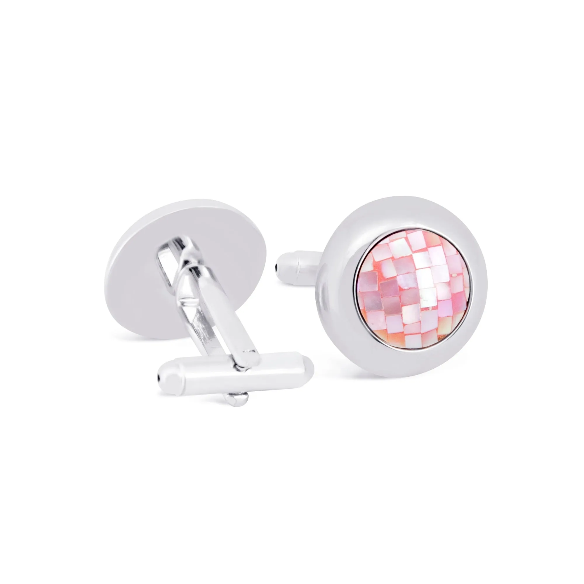 Pink Mother of Pearl Circular Grid Cufflinks (Online Exclusive)