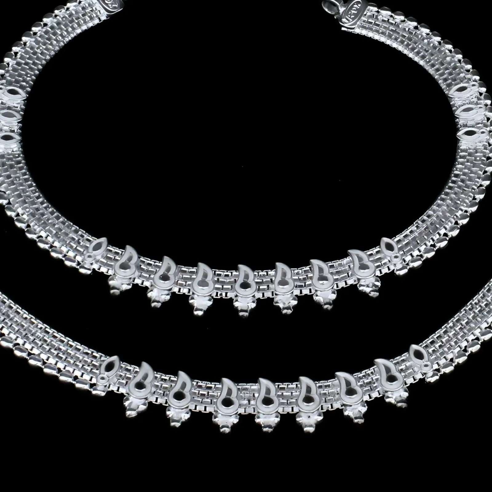 Real Sterling Silver Indian women gifting jewellery Anklets Ankle Pair 10"