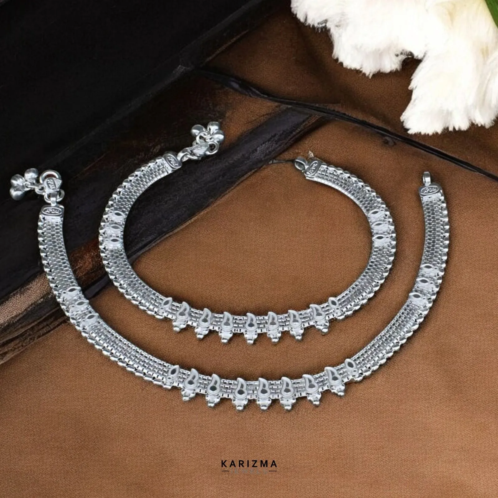 Real Sterling Silver Indian women gifting jewellery Anklets Ankle Pair 10"