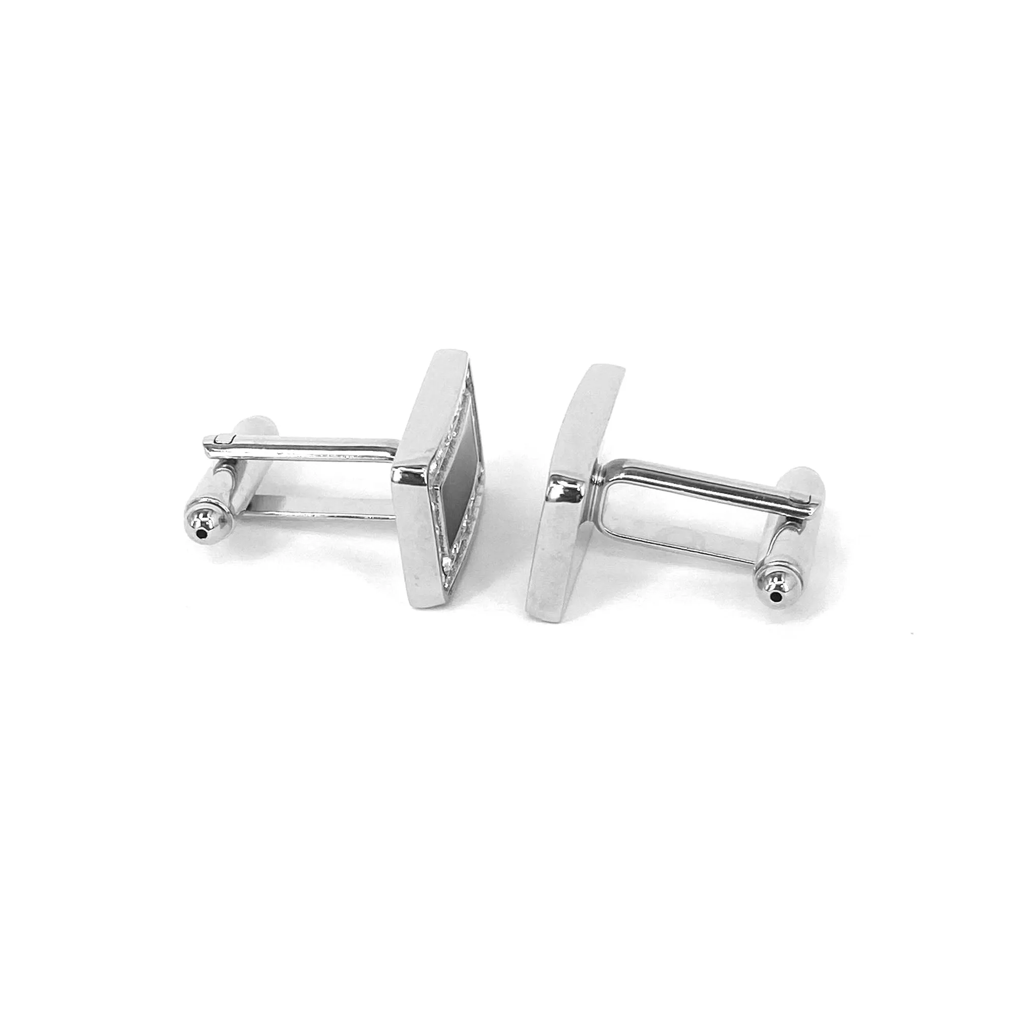 Rectangle Black Enamel Centerpiece with 24 Clear Crystals Cufflinks (Online Exclusive)