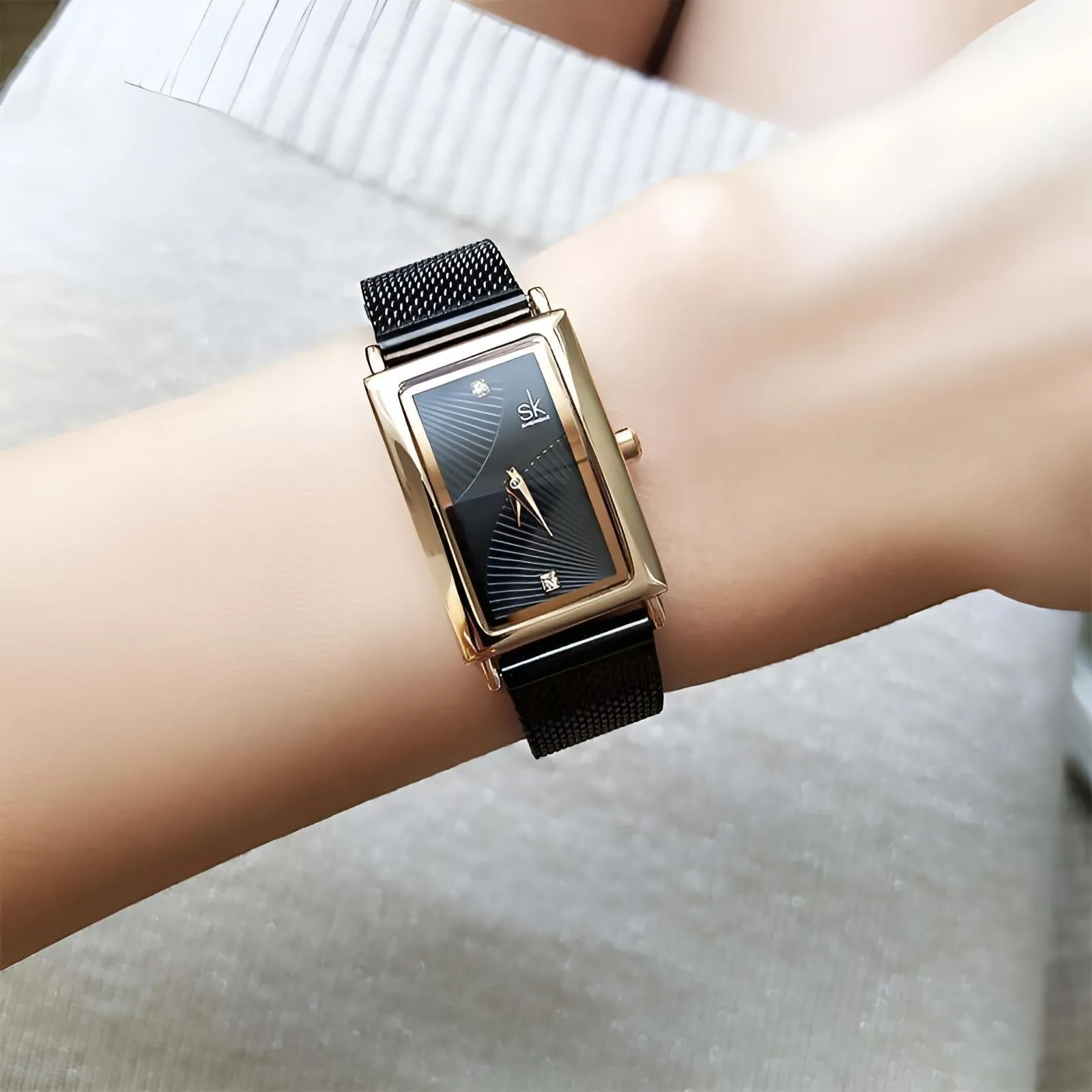 Rectangle Quartz Ladies Watch With Diamond Accents