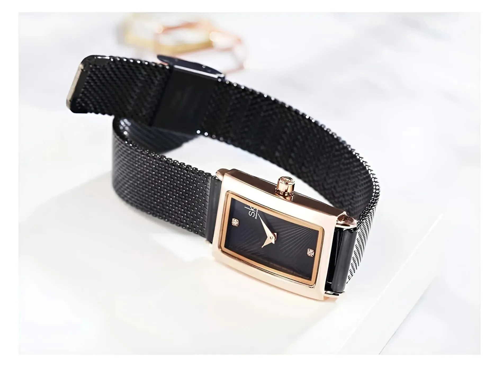 Rectangle Quartz Ladies Watch With Diamond Accents