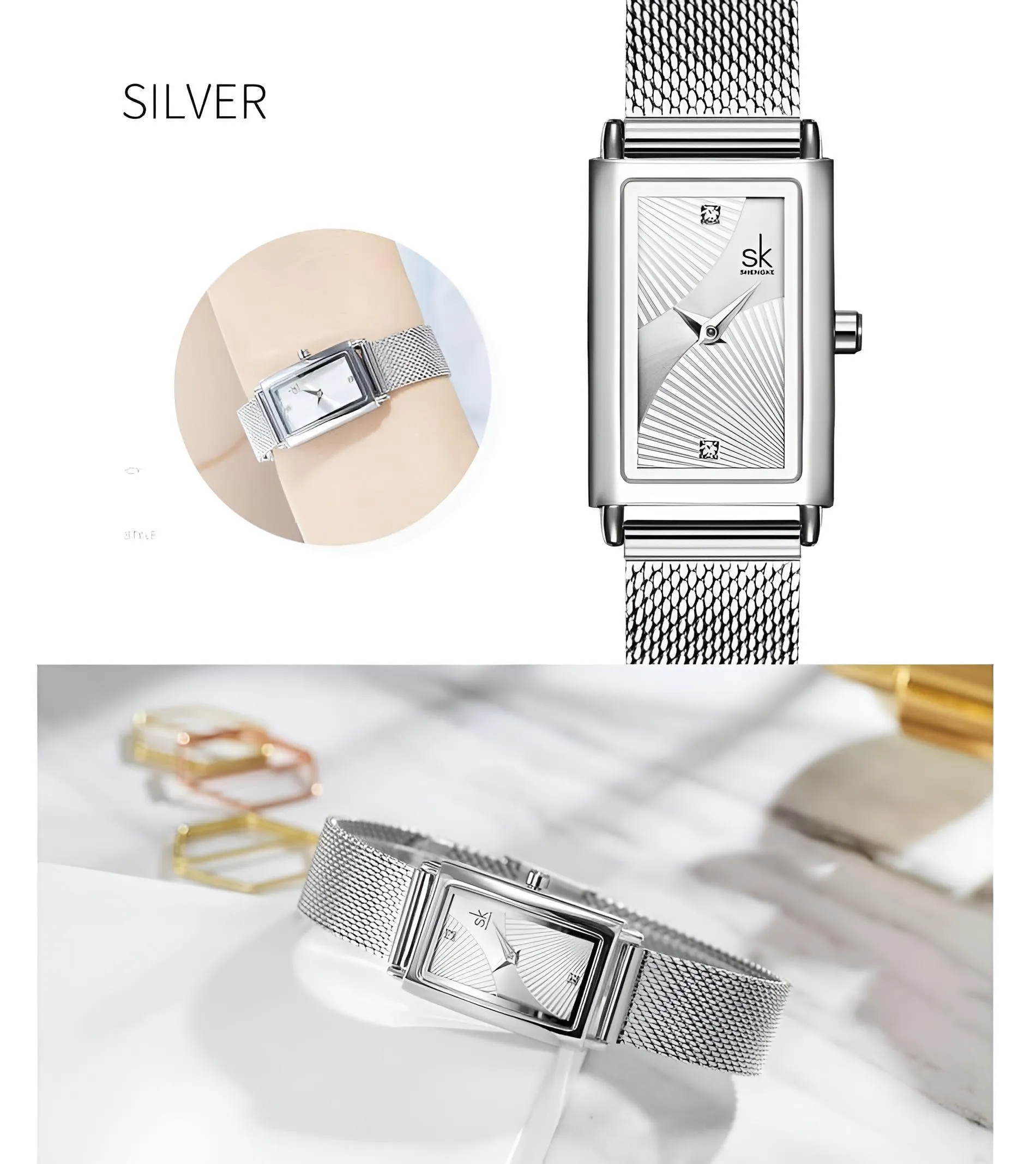 Rectangle Quartz Ladies Watch With Diamond Accents