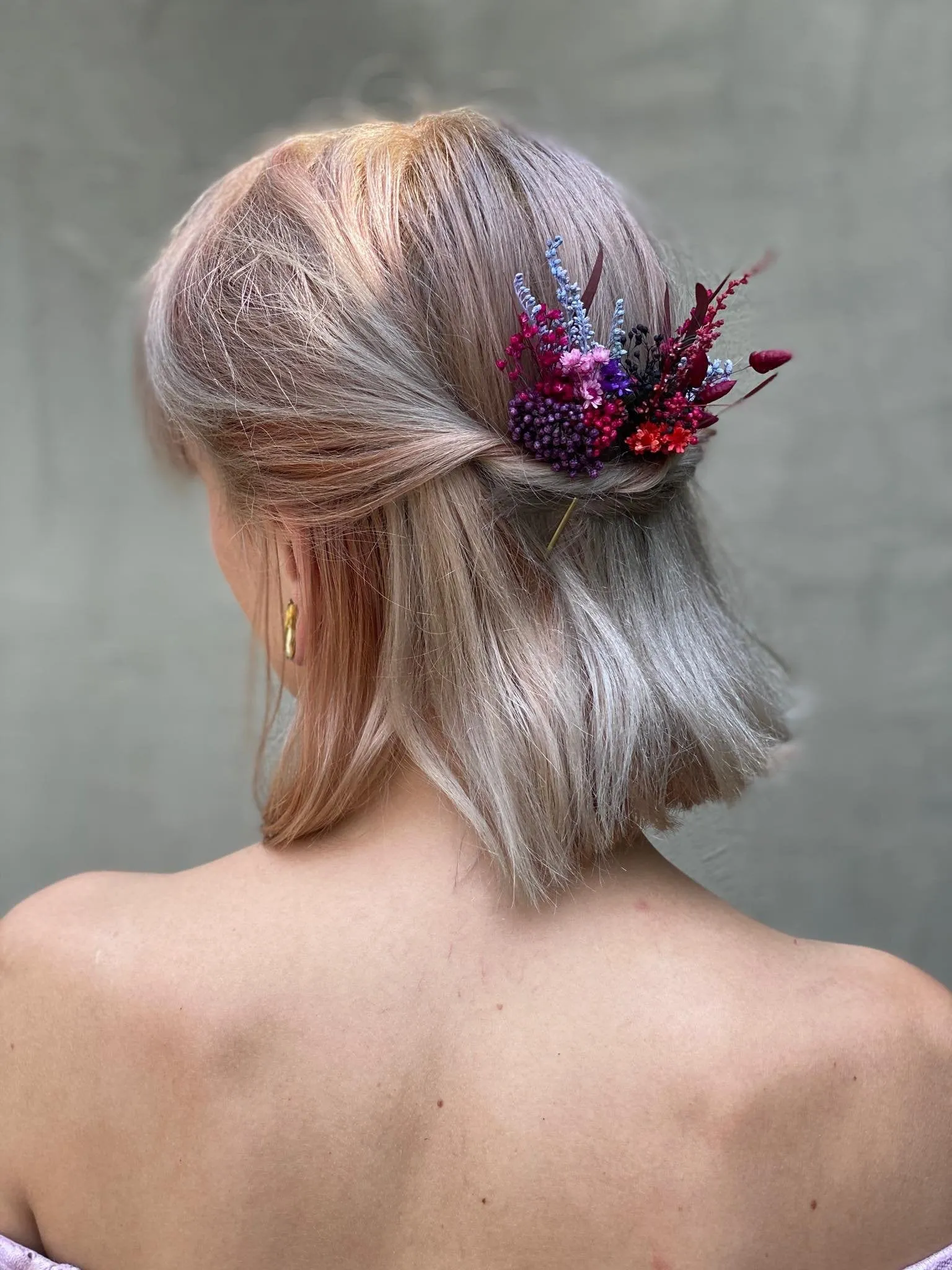 Red and purple flower hair pins