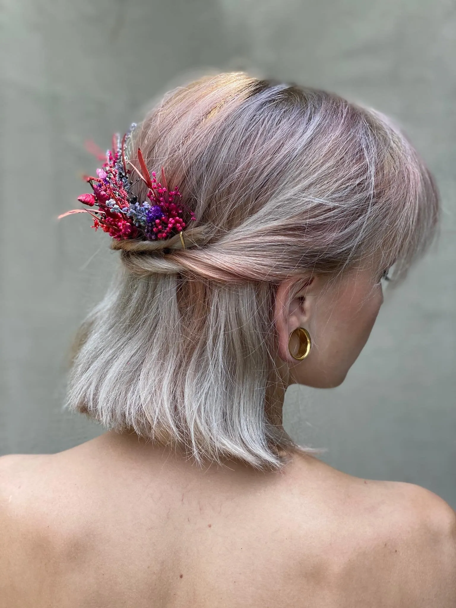 Red and purple flower hair pins