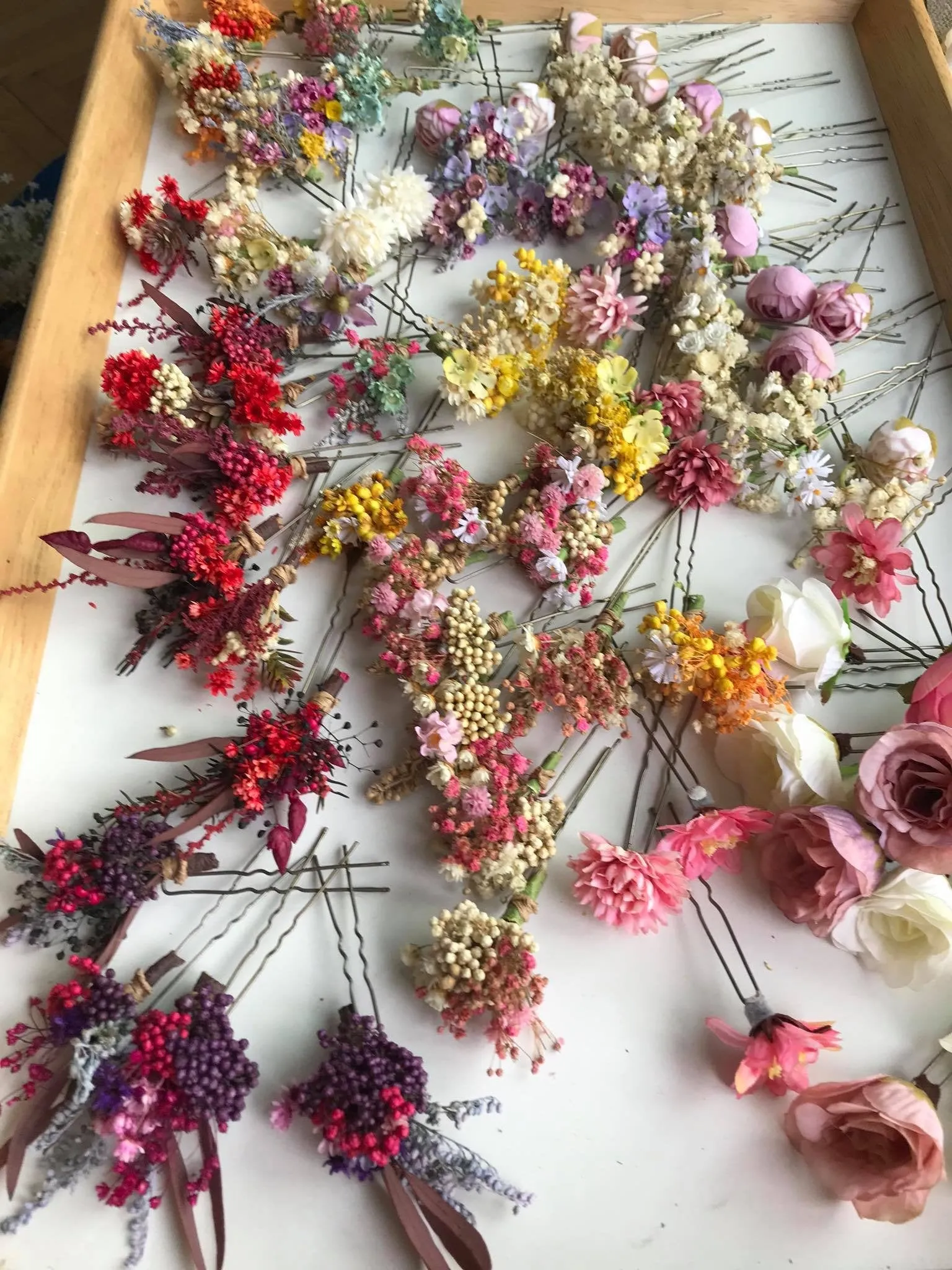 Red and purple flower hair pins