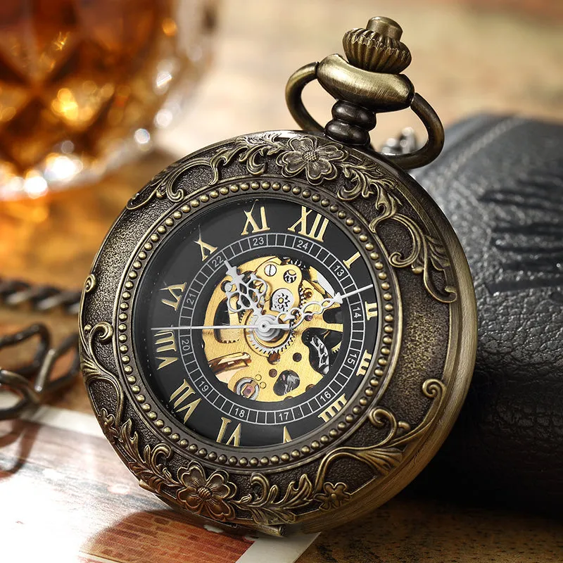 Retro Golden Steel Hollow Exquisite Sculpture Mechanical Pocket FOB Watch