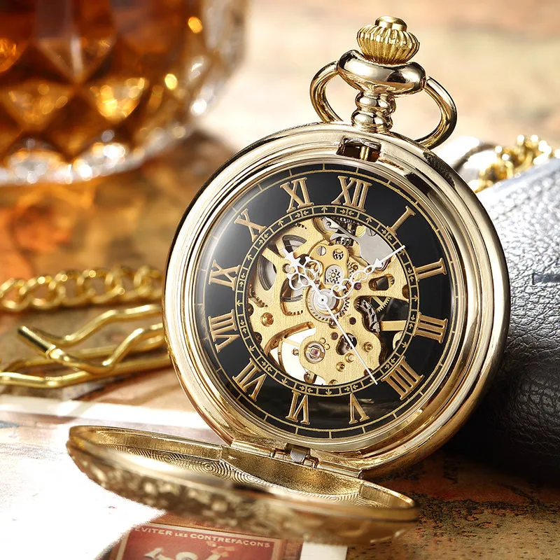 Retro Golden Steel Hollow Exquisite Sculpture Mechanical Pocket FOB Watch