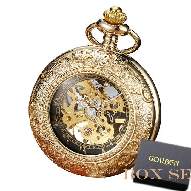 Retro Golden Steel Hollow Exquisite Sculpture Mechanical Pocket FOB Watch