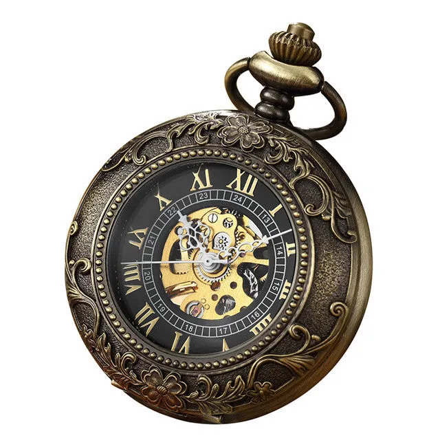 Retro Golden Steel Hollow Exquisite Sculpture Mechanical Pocket FOB Watch