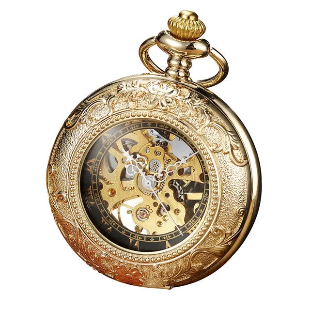 Retro Golden Steel Hollow Exquisite Sculpture Mechanical Pocket FOB Watch
