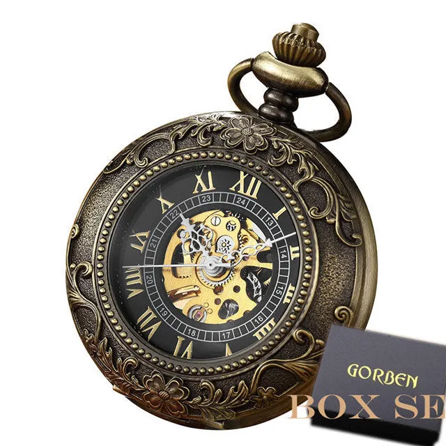 Retro Golden Steel Hollow Exquisite Sculpture Mechanical Pocket FOB Watch
