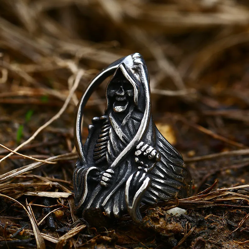 Retro Titanium Steel Skull Ring for Men - Cross-Border Stainless Steel Death Sickle Design