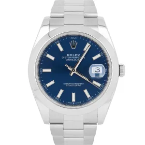 Rolex DateJust 41 Blue Dial 41mm Smooth Stainless Steel Oyster Date Watch 126300